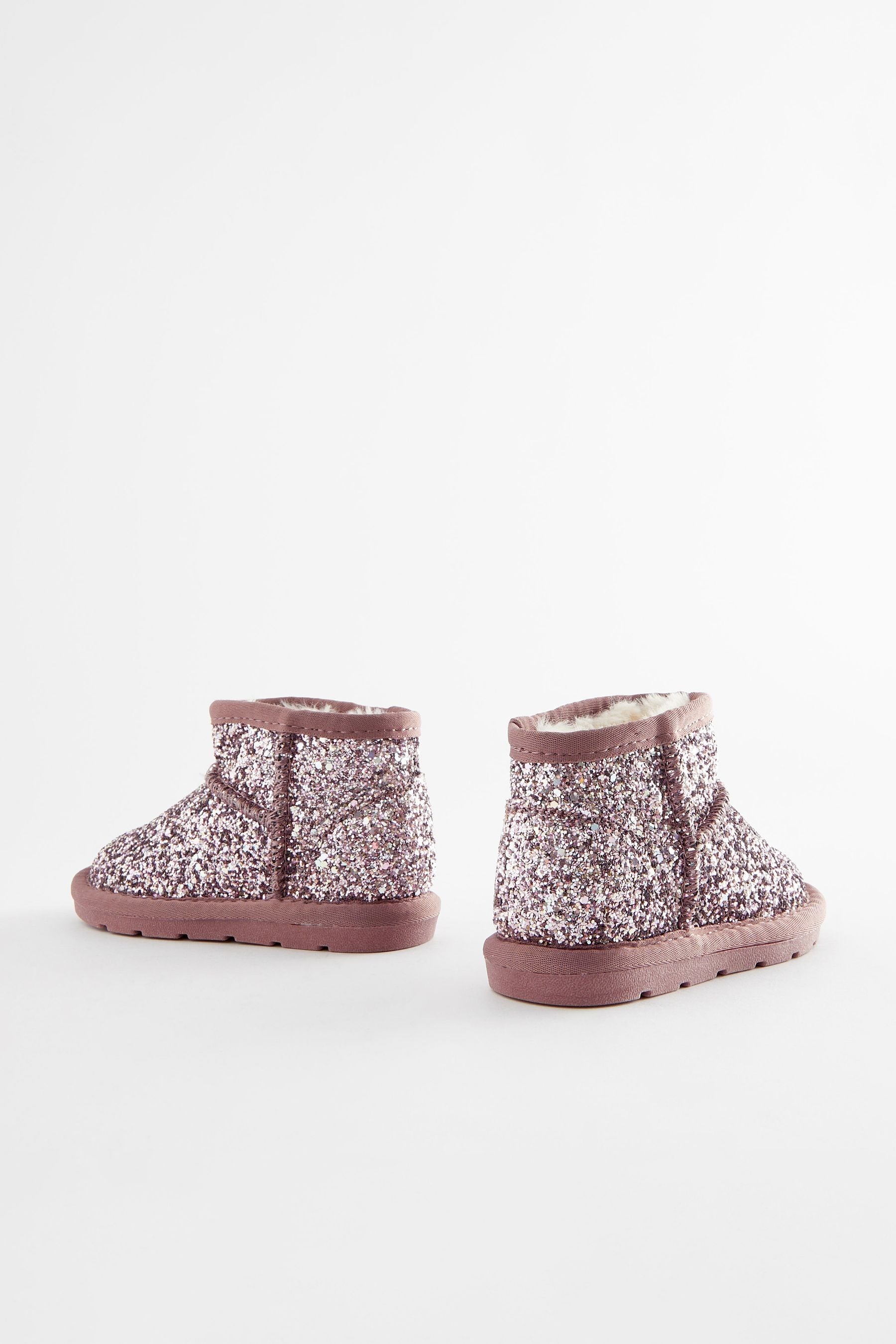 Pink Glitter Faux Fur Lined Water Repellent Pull-On Boots