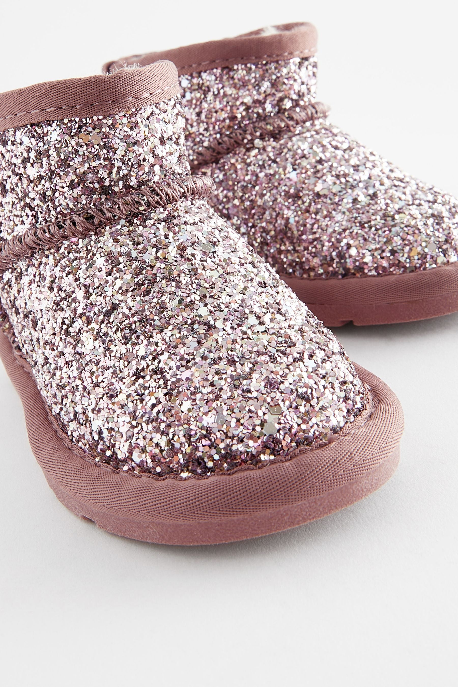 Pink Glitter Faux Fur Lined Water Repellent Pull-On Boots