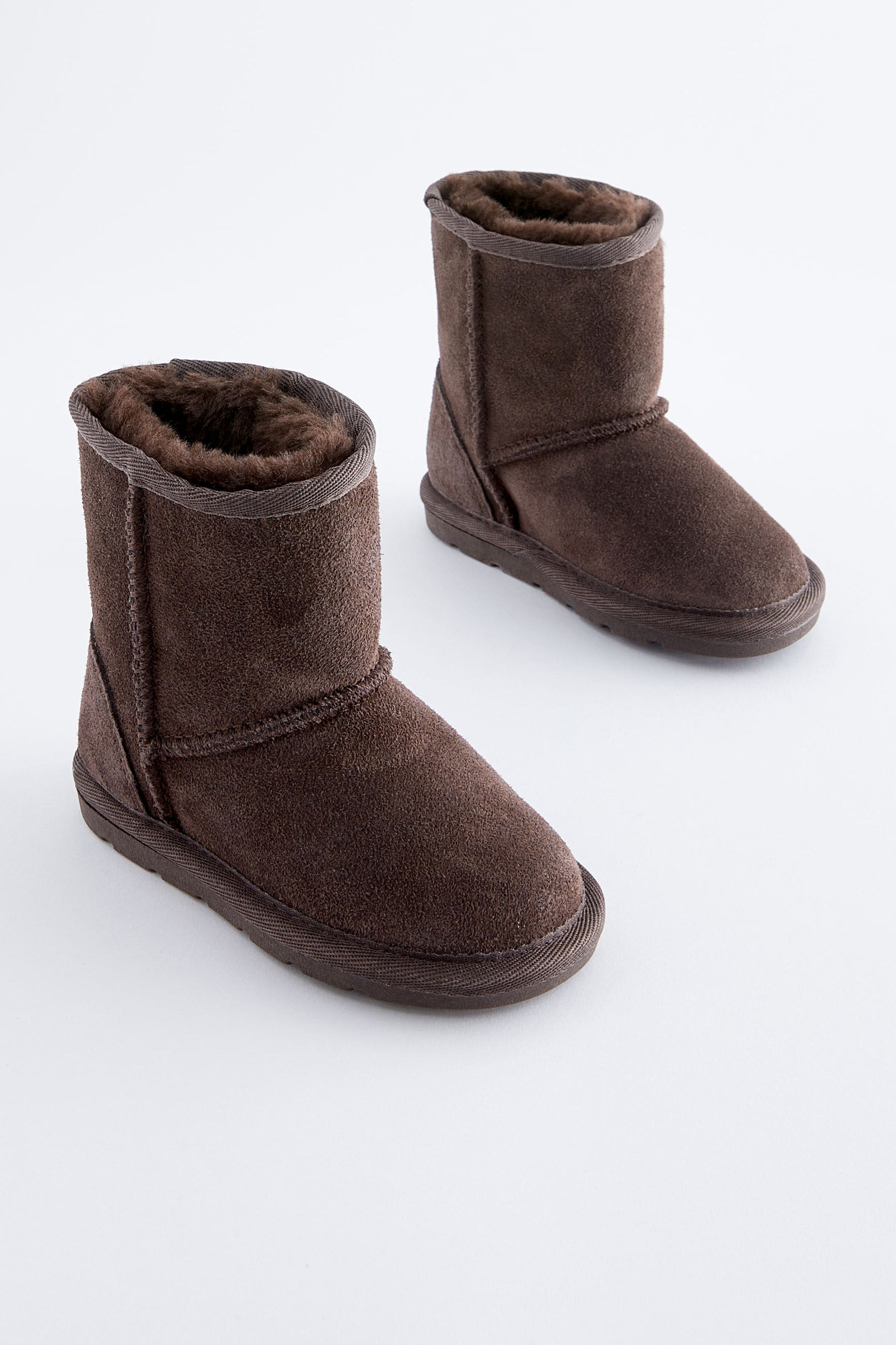 Chocolate Brown Short Suede Faux Fur Lined Water Repellent Pull-On Suede Boots