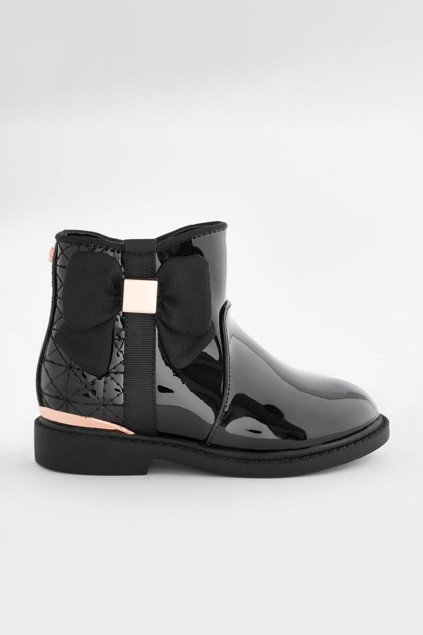 Black Patent Bow Ankle Boots