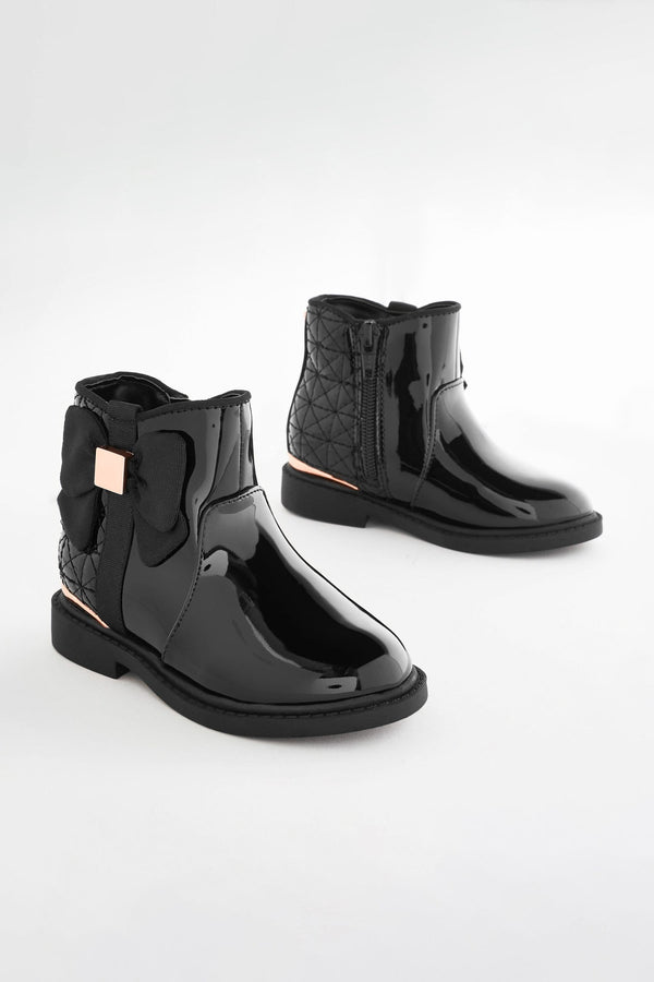 Black Patent Bow Ankle Boots