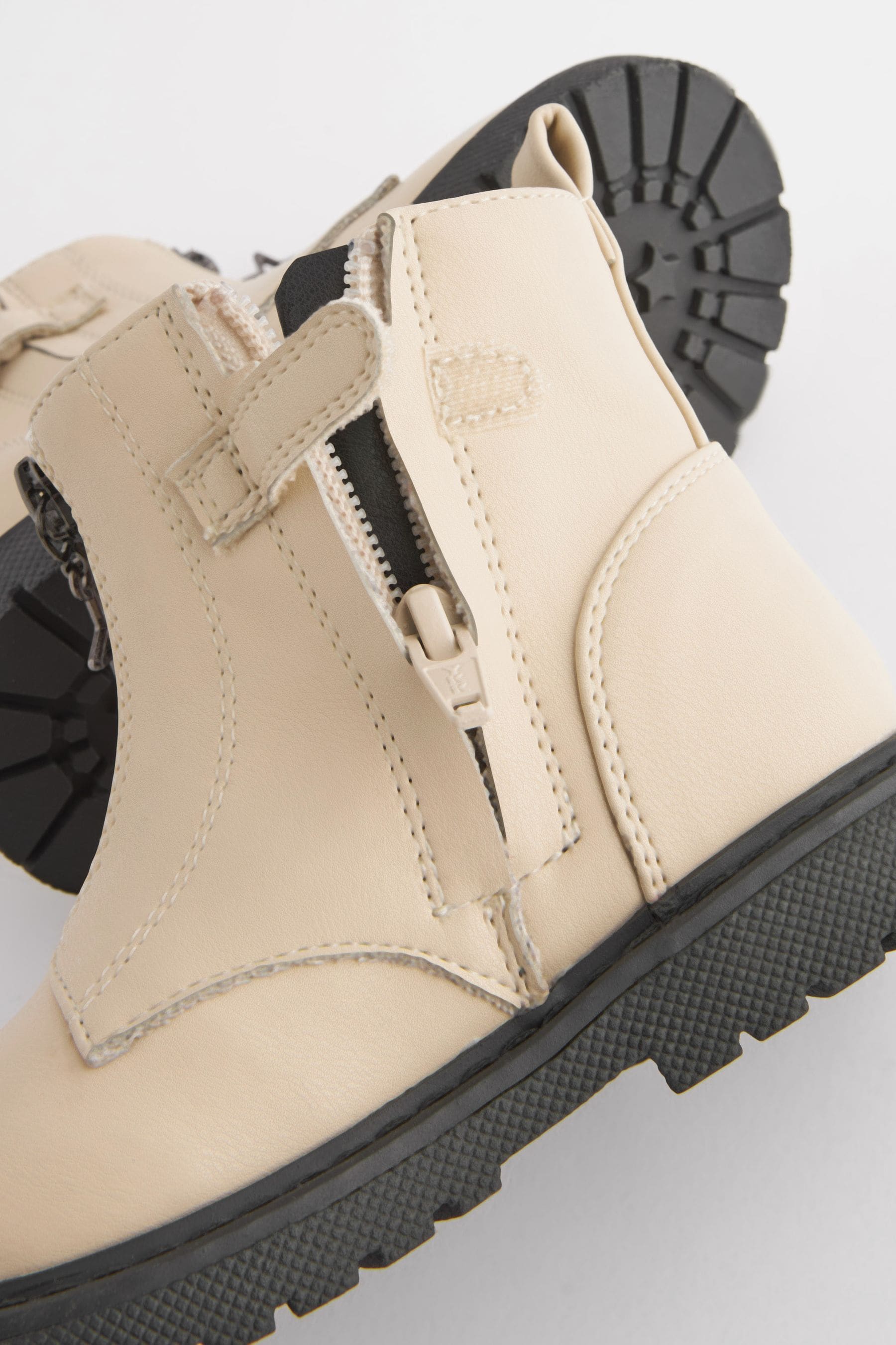 Off White Zip Front Charm Detail Ankle Boots