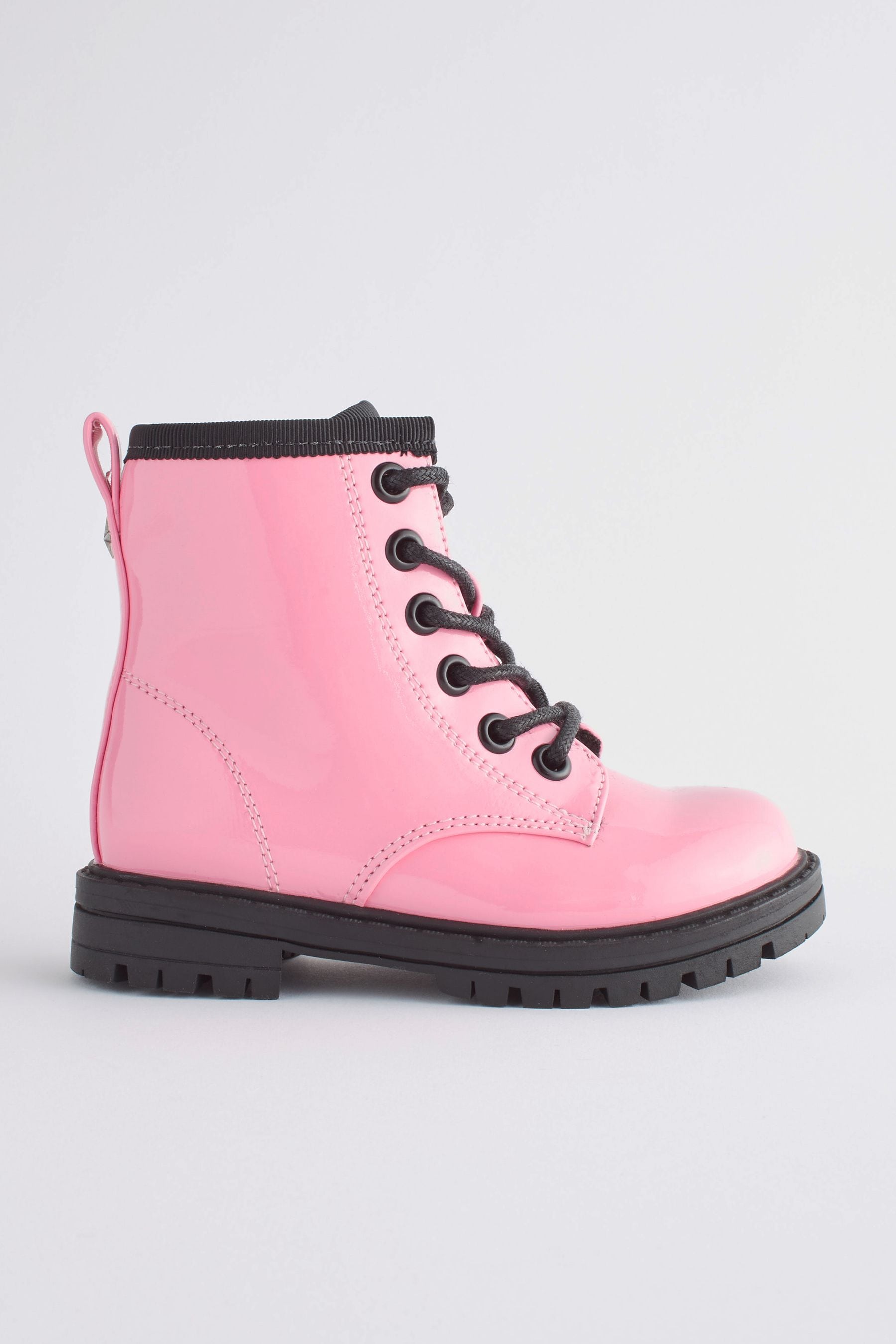 Pink Warm Lined Lace-Up Boots