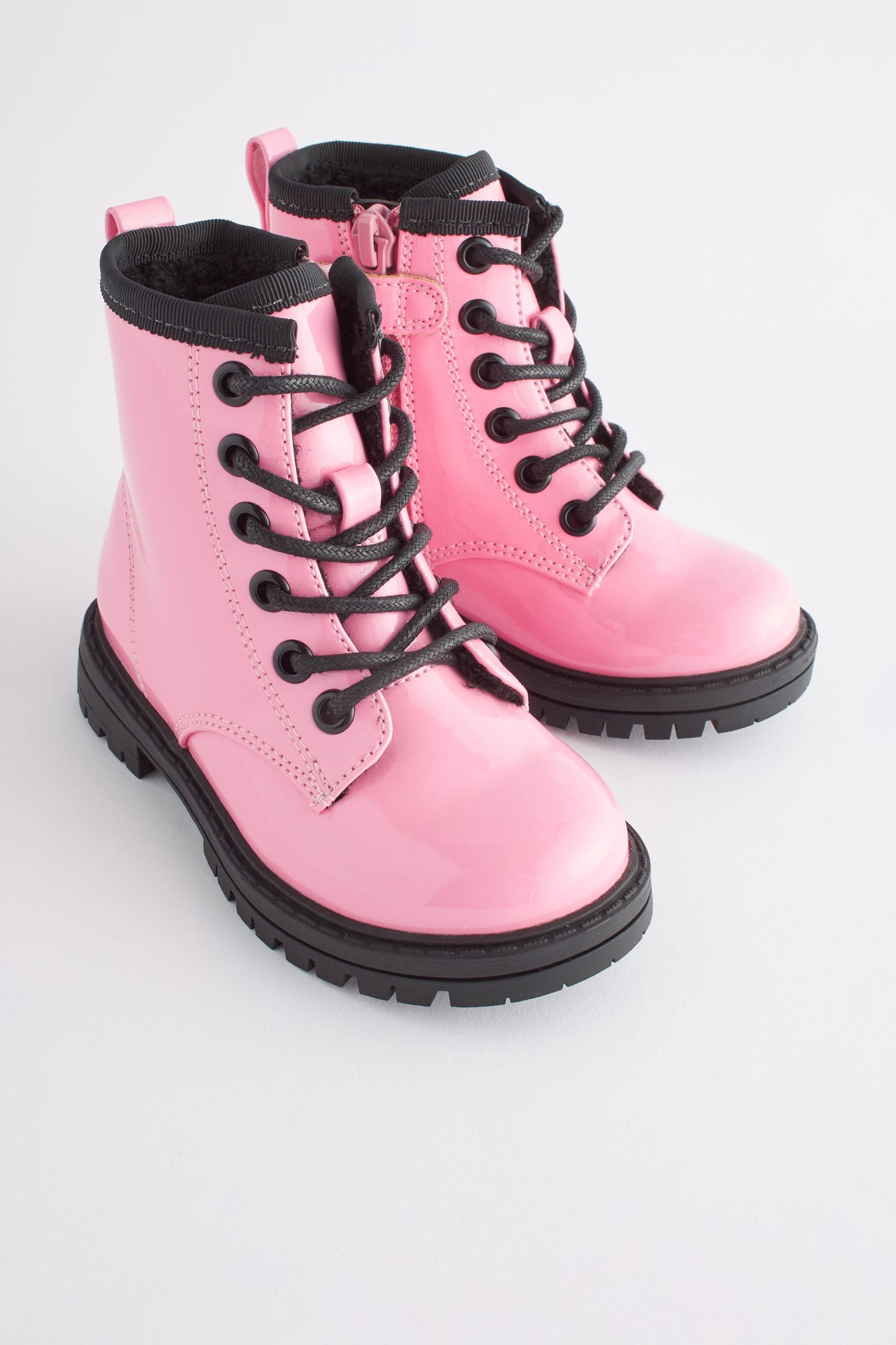 Pink Warm Lined Lace-Up Boots