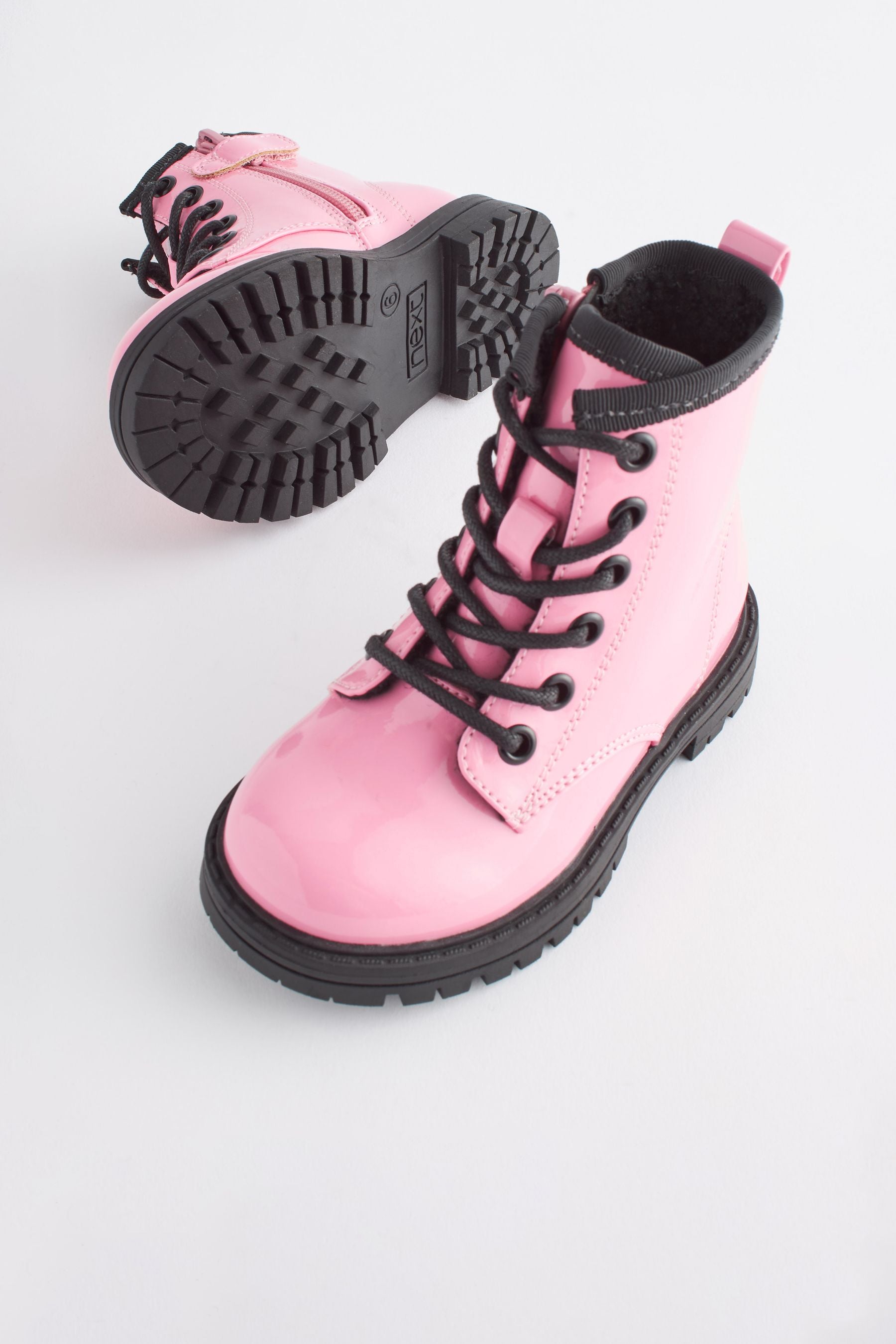 Pink Warm Lined Lace-Up Boots