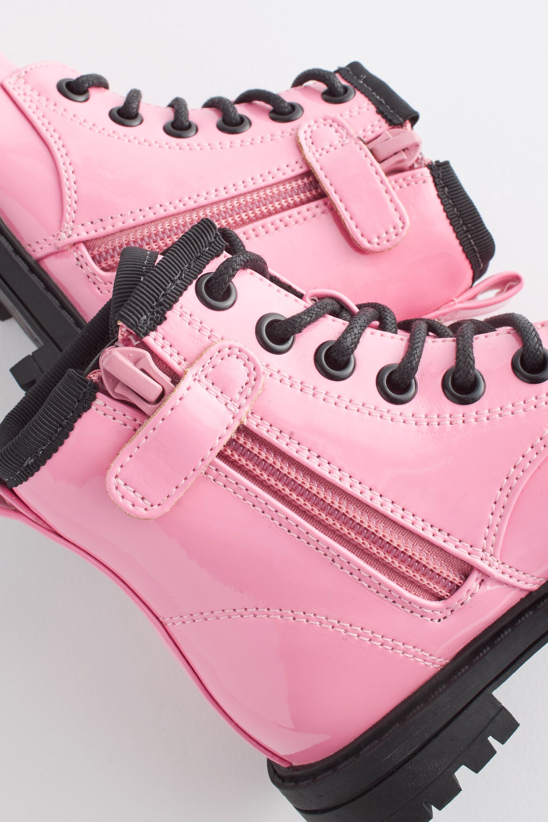 Pink Warm Lined Lace-Up Boots