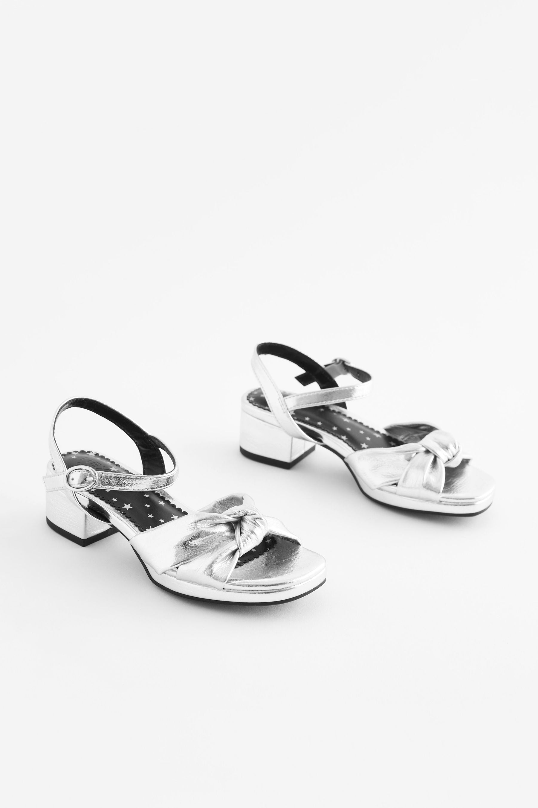 Silver Knot Front Platform Occasion Heel Sandals