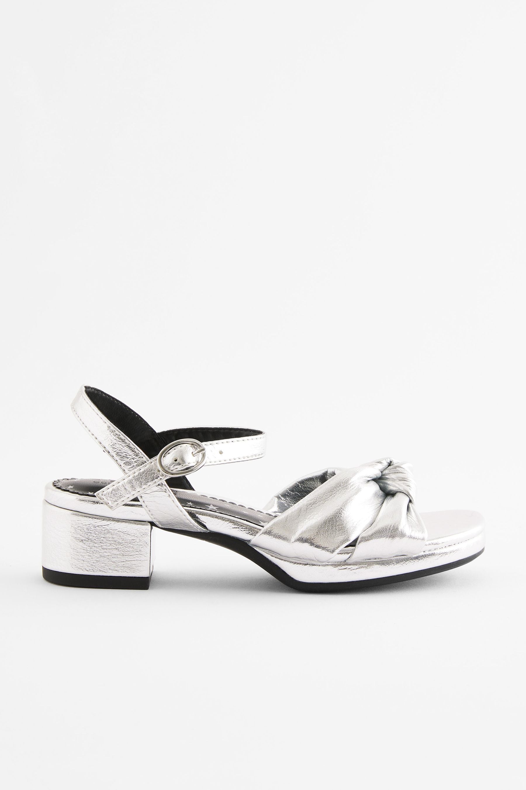 Silver Knot Front Platform Occasion Heel Sandals