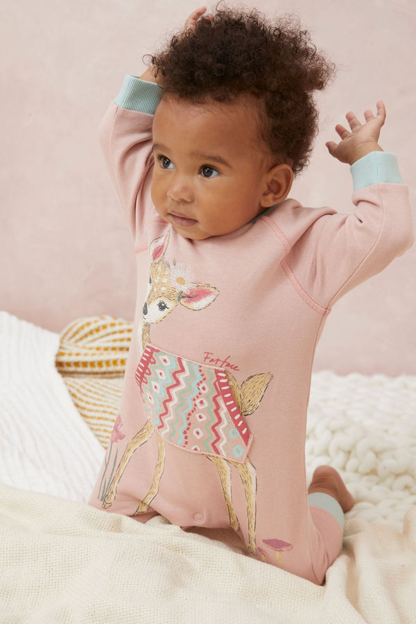 Pink FatFace Baby Marl Racoon Romper