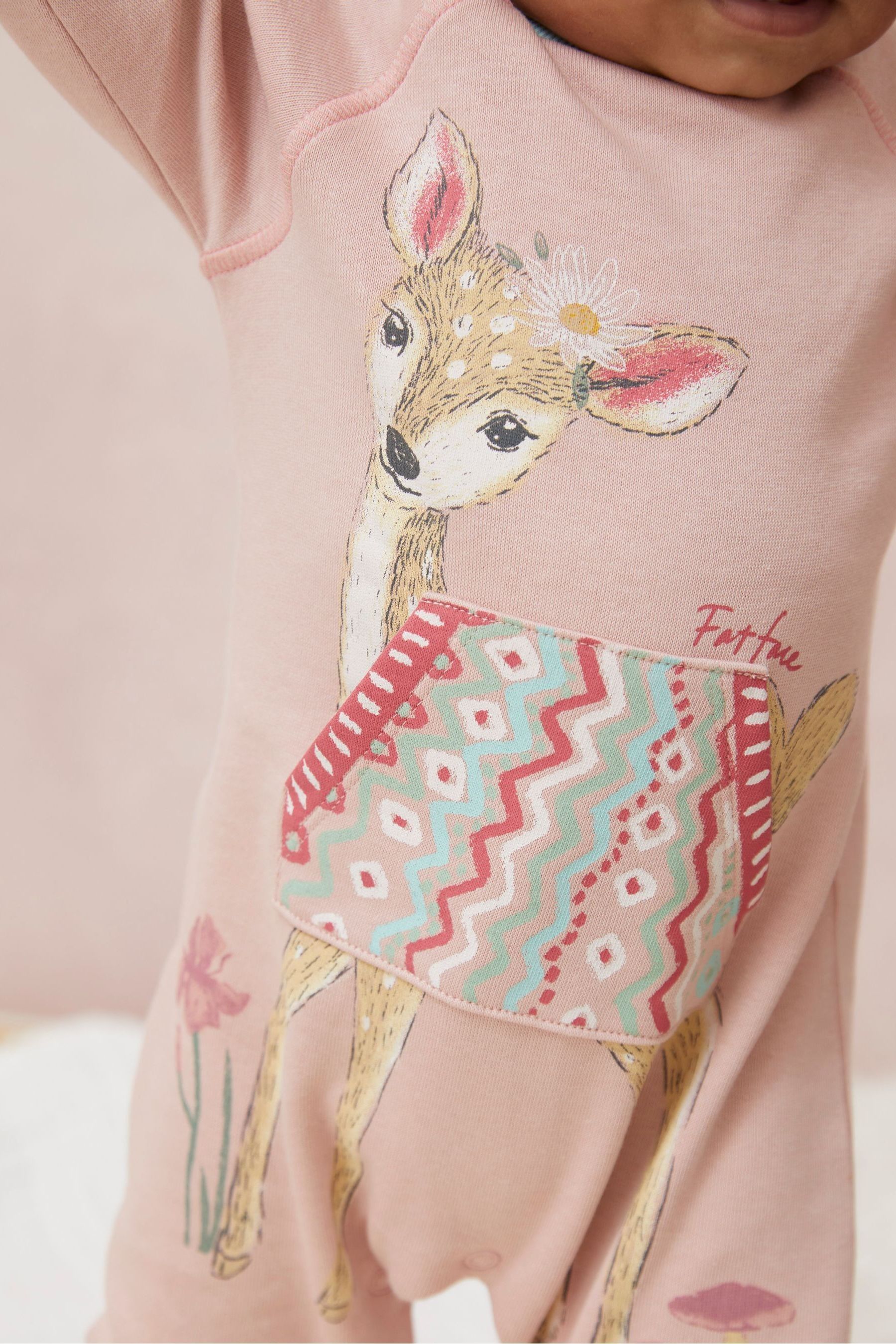 Pink FatFace Baby Marl Racoon Romper