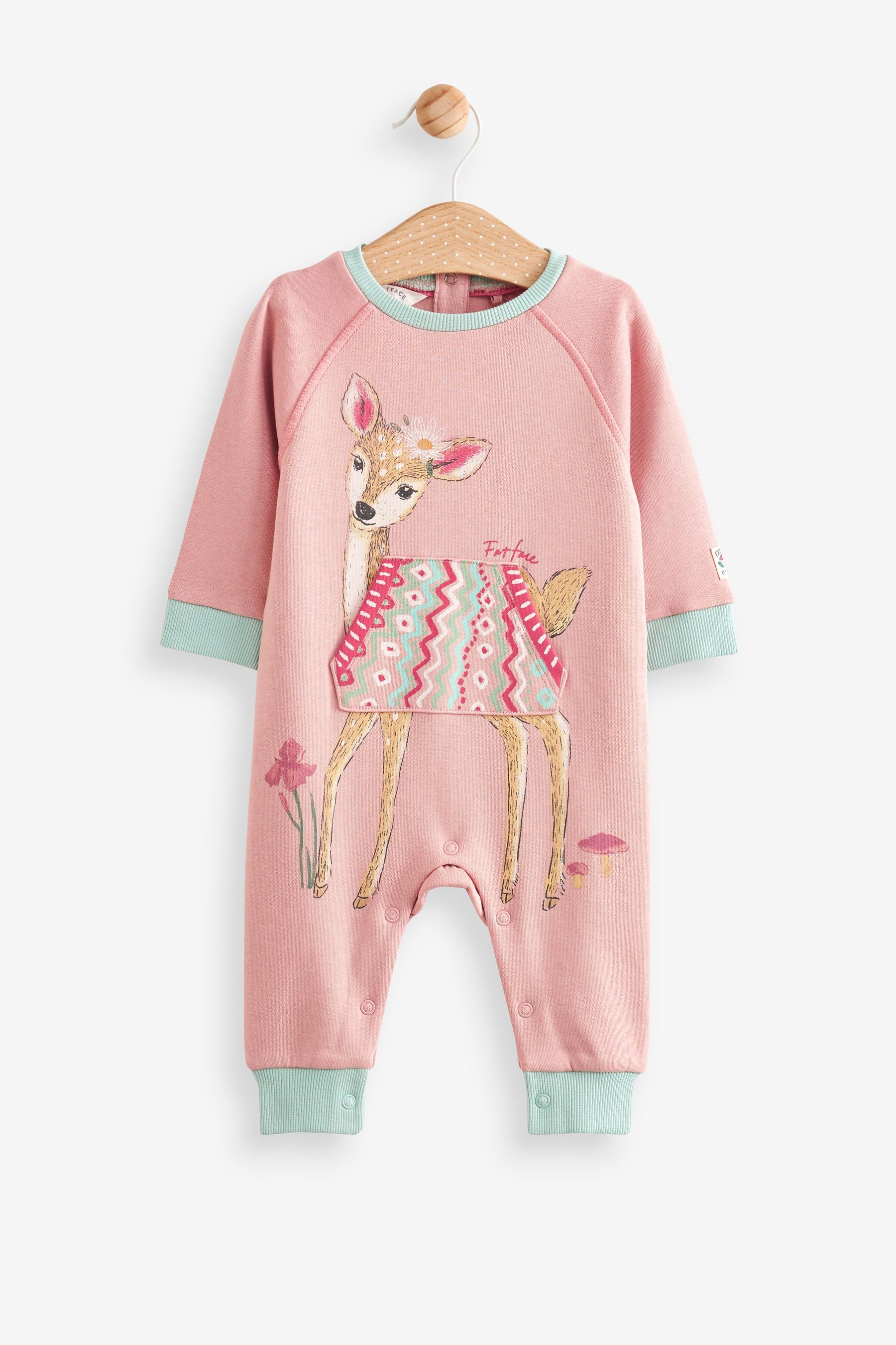 Pink FatFace Baby Marl Racoon Romper