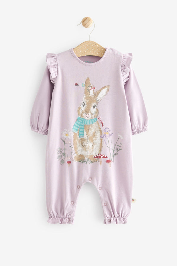 Lilac Purple Bunny FatFace Baby Romper with Frill