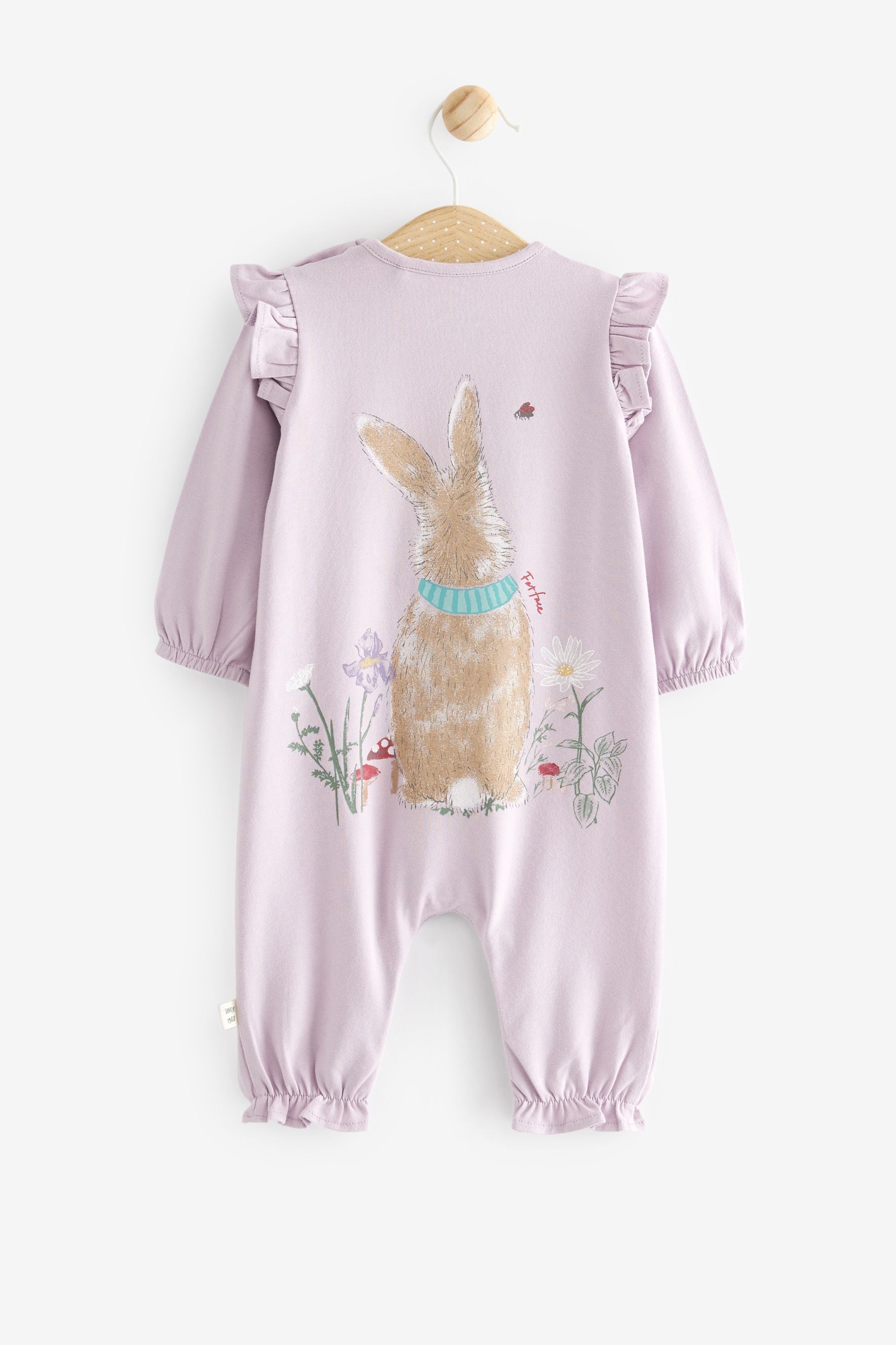 Lilac Purple Bunny FatFace Baby Romper with Frill