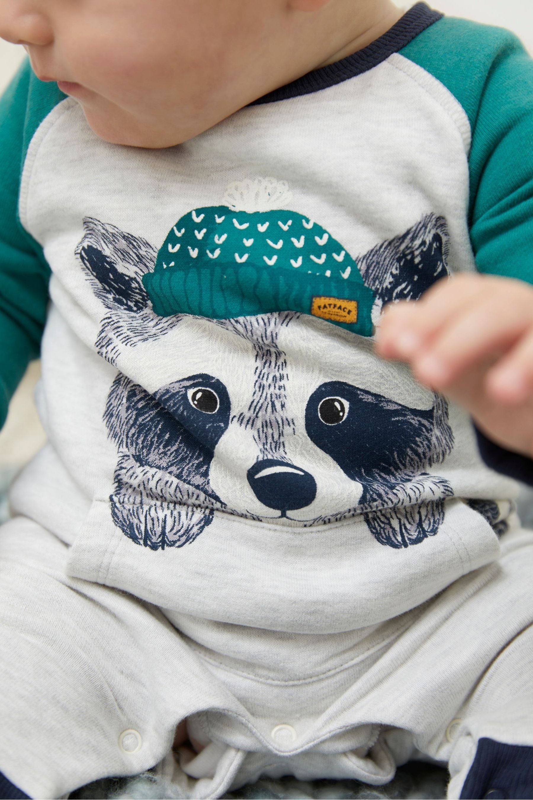 Grey FatFace Baby Marl Racoon Romper