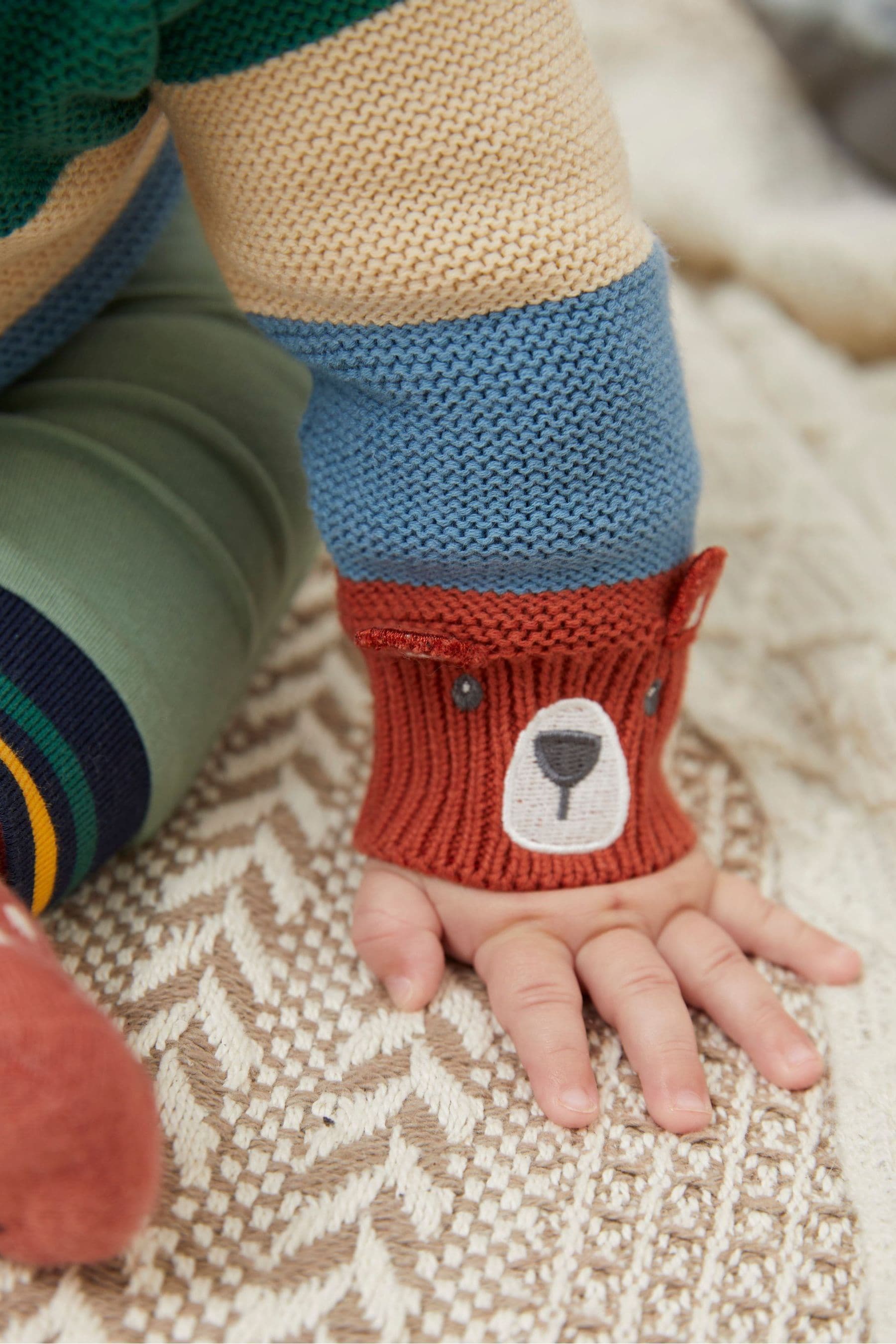 Blue FatFace Baby Stripe Knitted Bear Cardigan