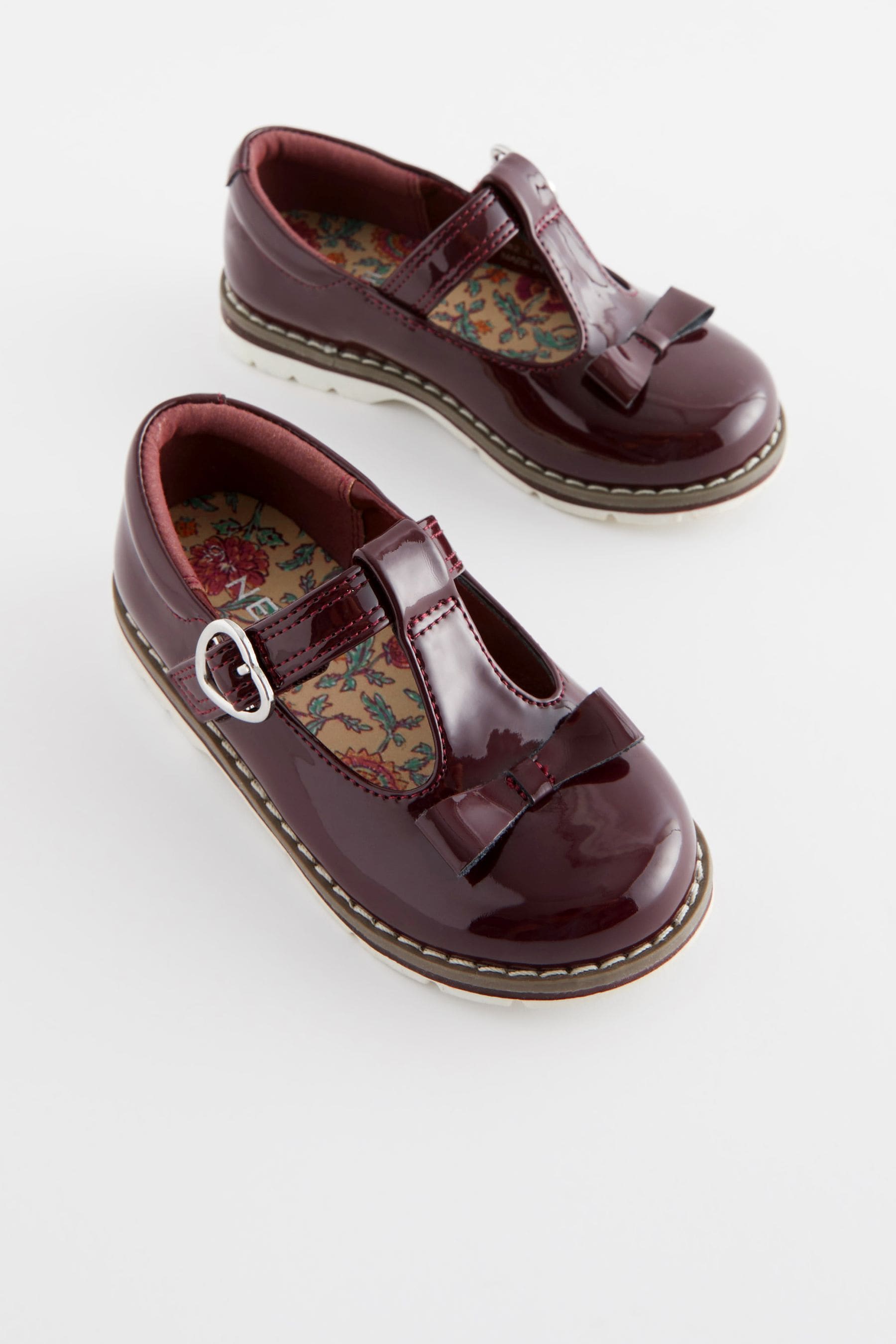 Plum Purple Patent Bow T-Bar Shoes