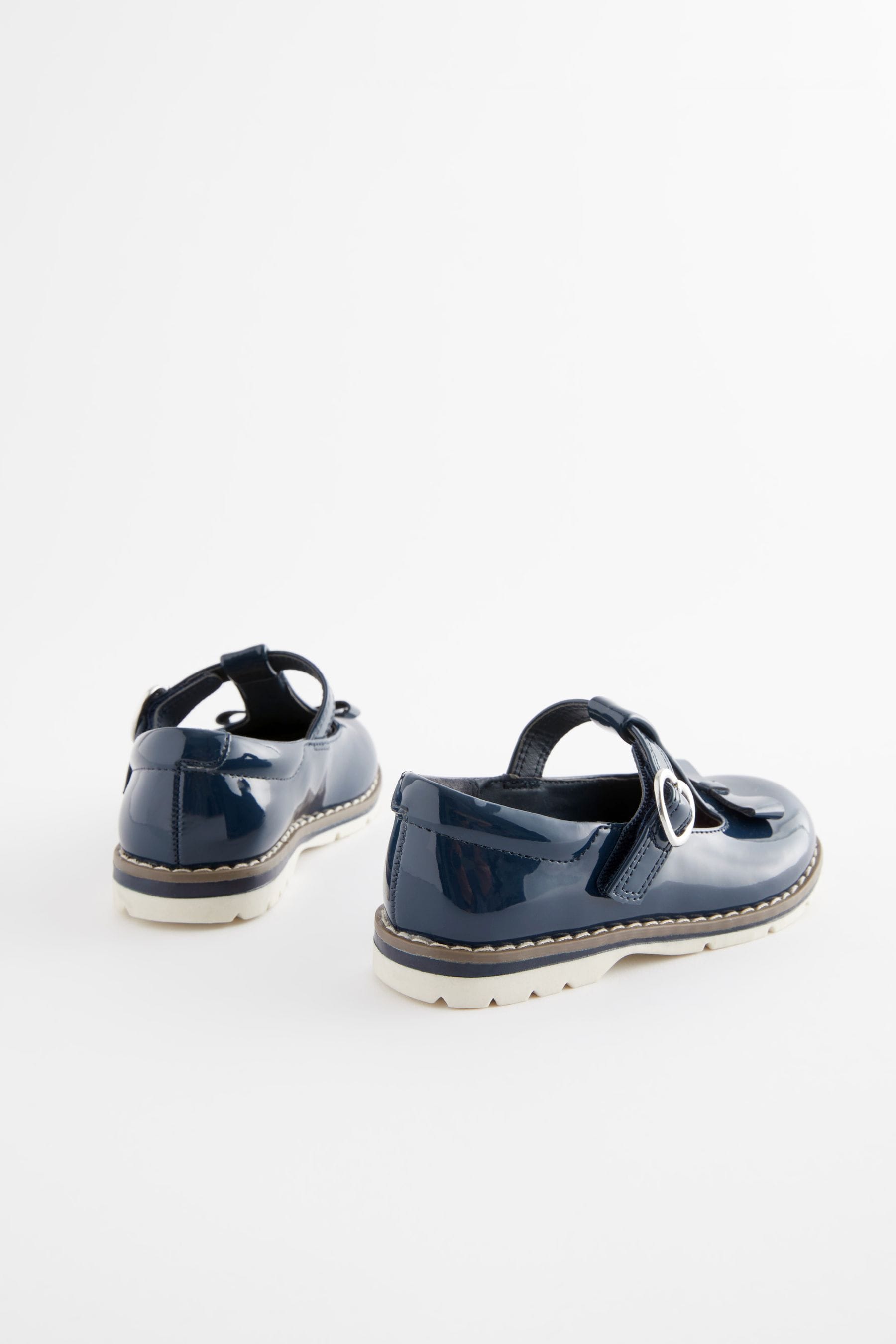 Navy Blue Bow T-Bar Shoes