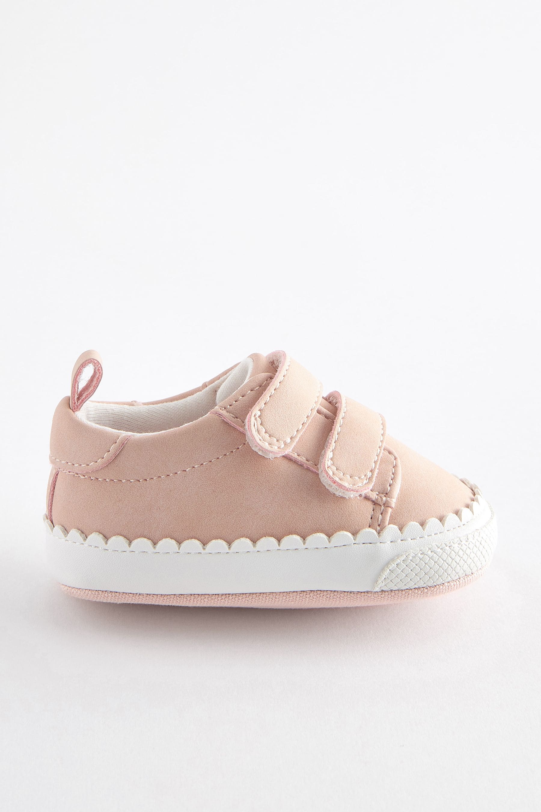 Pink Scallop Two Strap Baby Trainers (0-24mths)