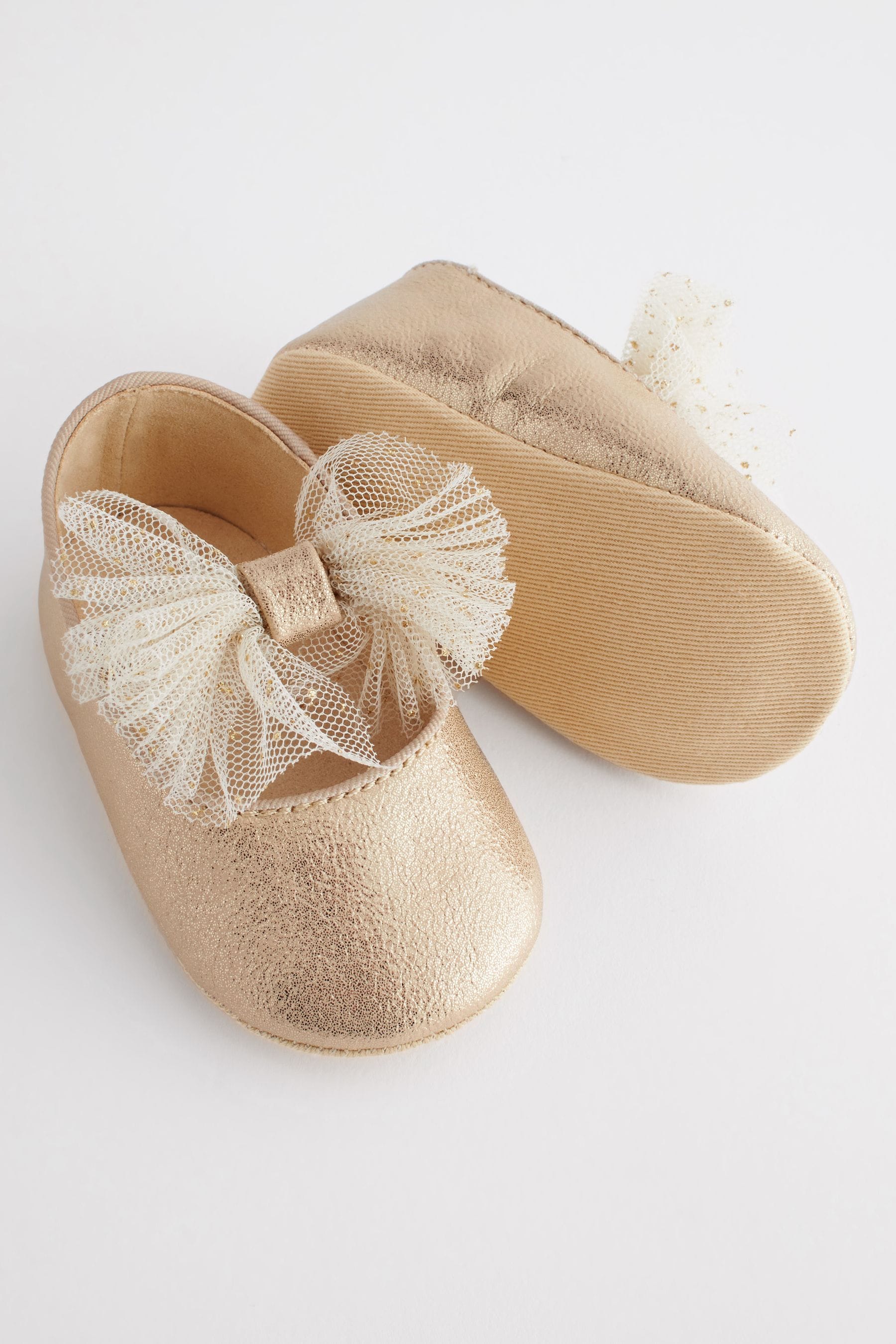 Gold Bow Ballet Occasion Baby Shoes (0-24mths)