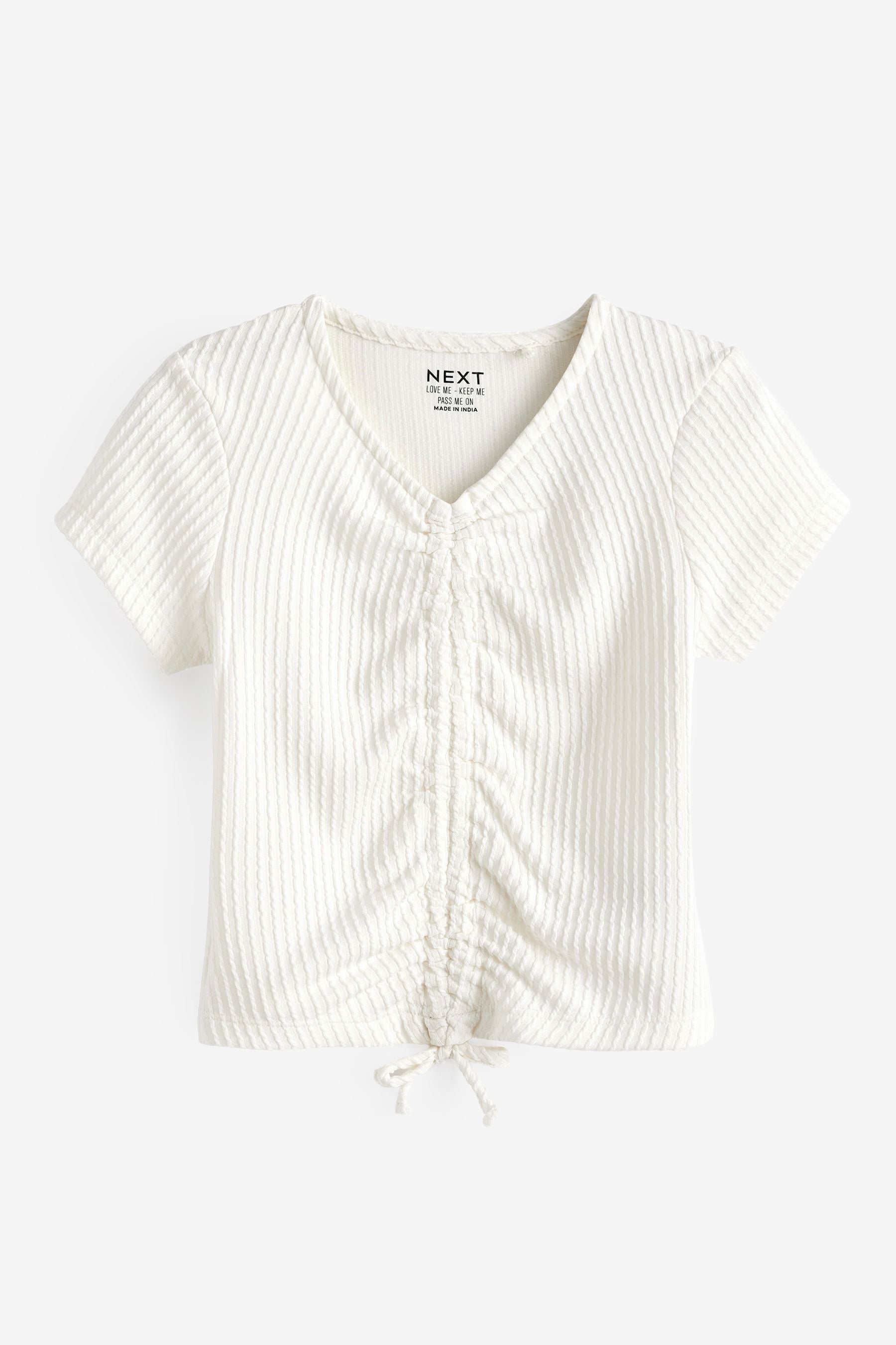 Ecru White Textured Ruche Front T-Shirt (3-16yrs)