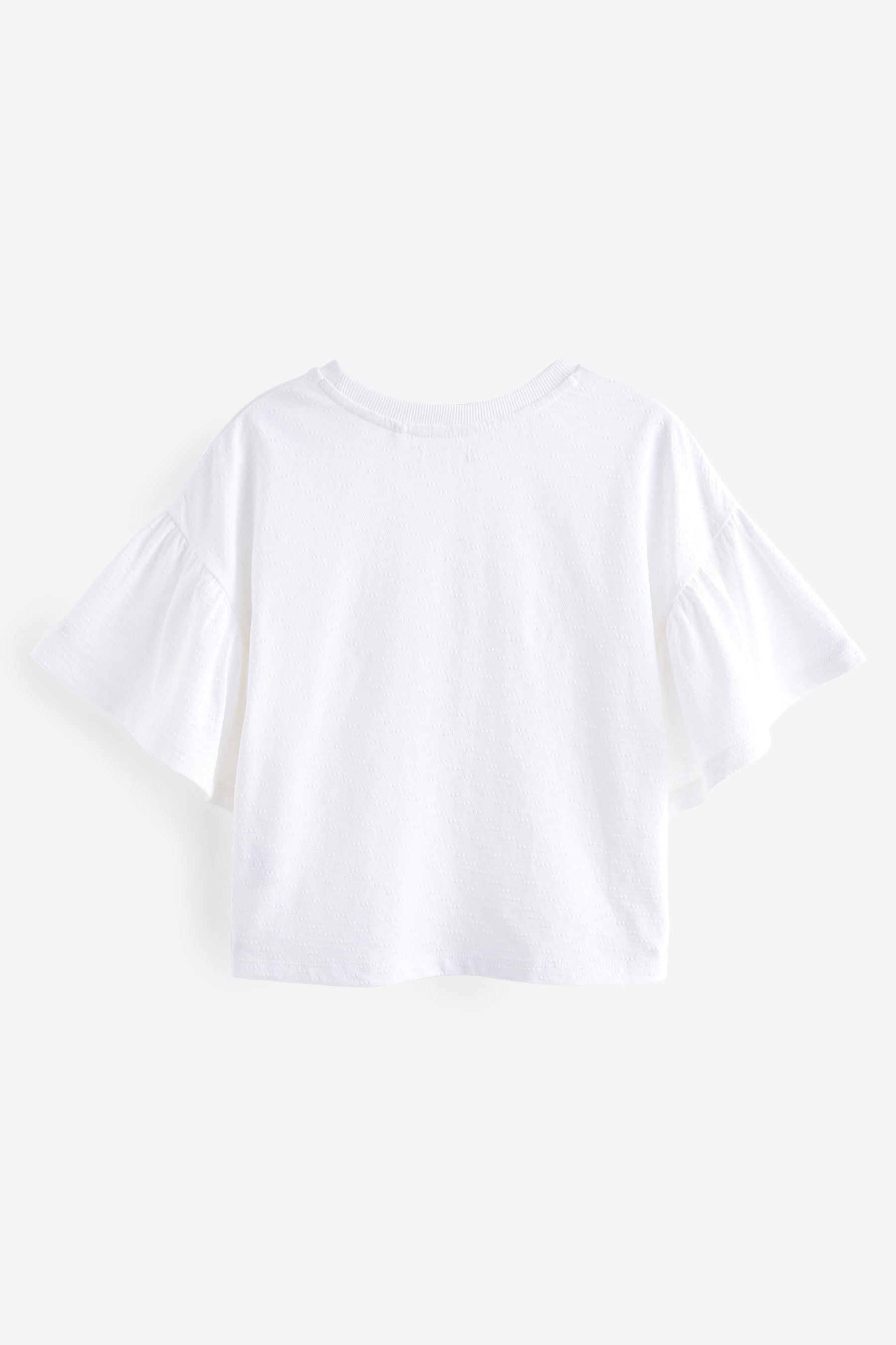 White Textured Frill Sleeve T-Shirt (3-16yrs)