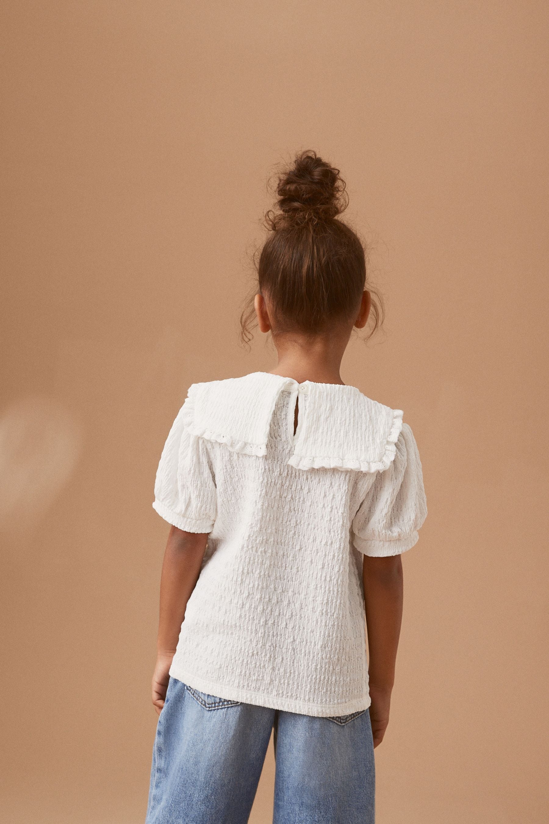 White Textured Collar T-Shirt (3-16yrs)