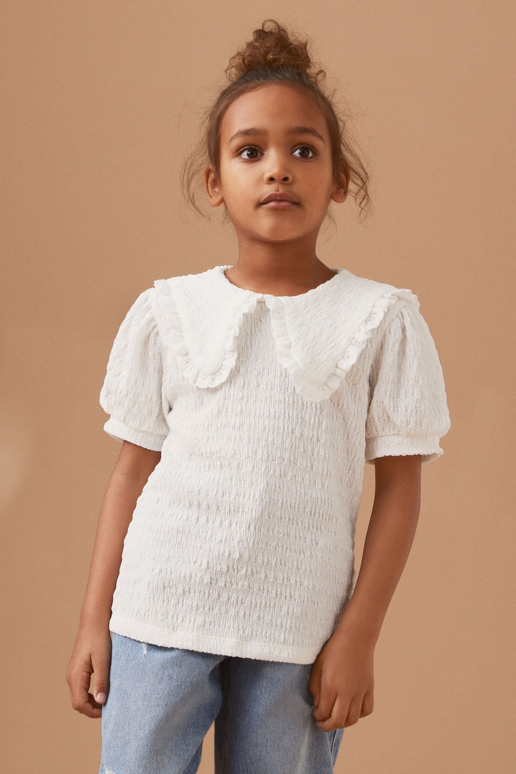 White Textured Collar T-Shirt (3-16yrs)