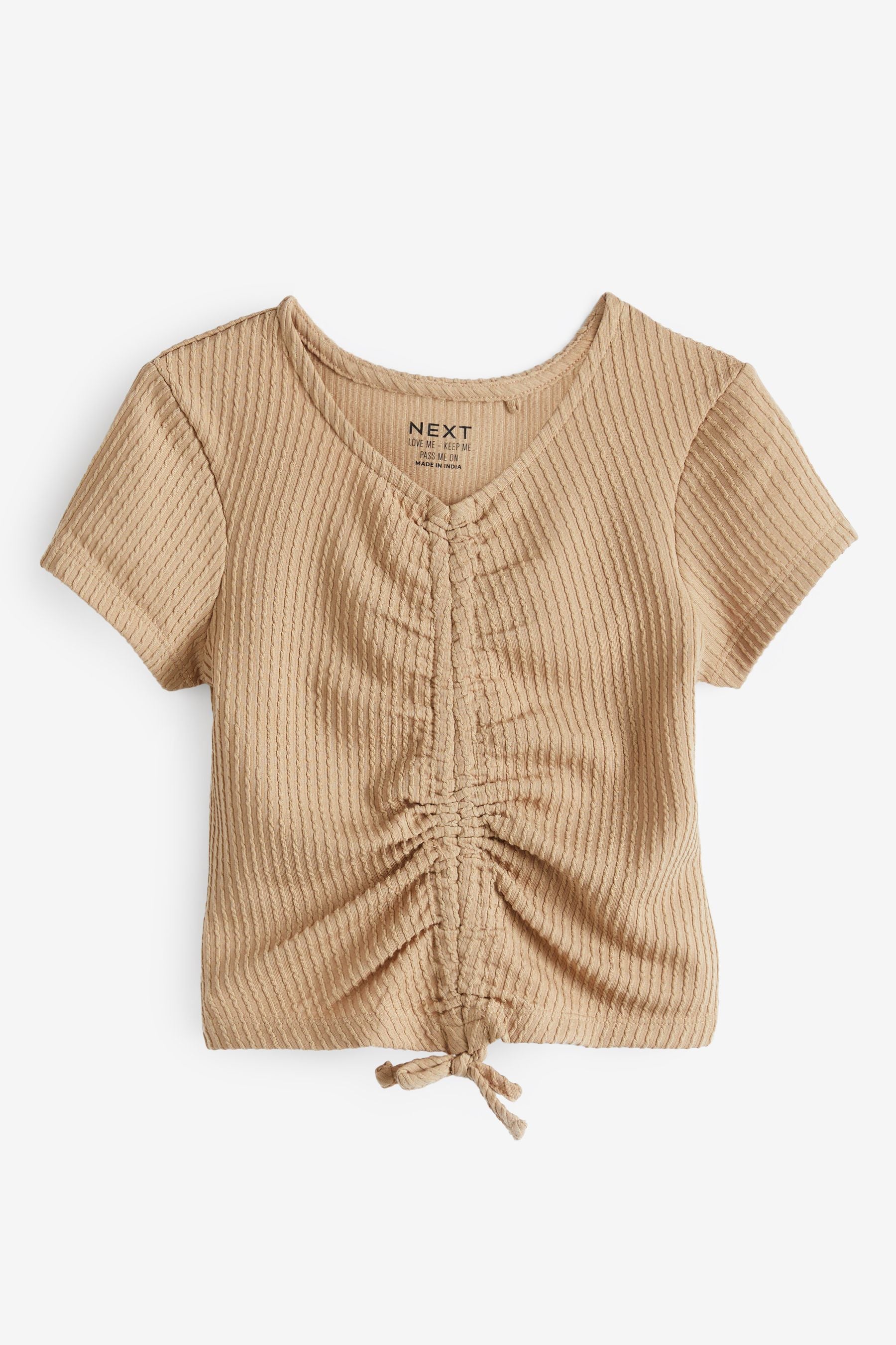 Neutral Textured Ruche Front T-Shirt (3-16yrs)