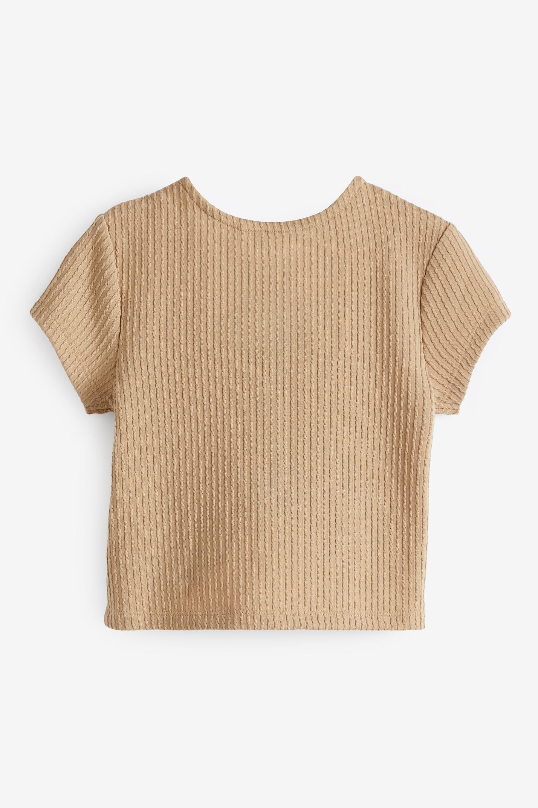 Neutral Textured Ruche Front T-Shirt (3-16yrs)