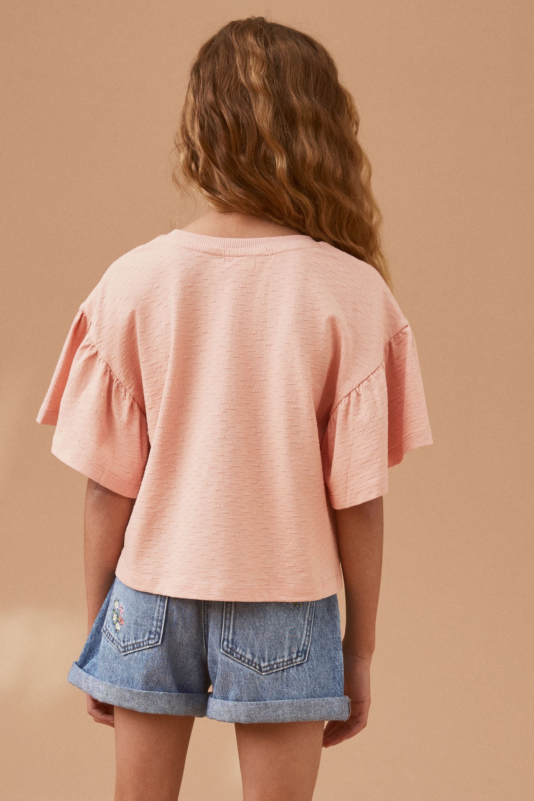 Pink Textured Frill Sleeve T-Shirt (3-16yrs)