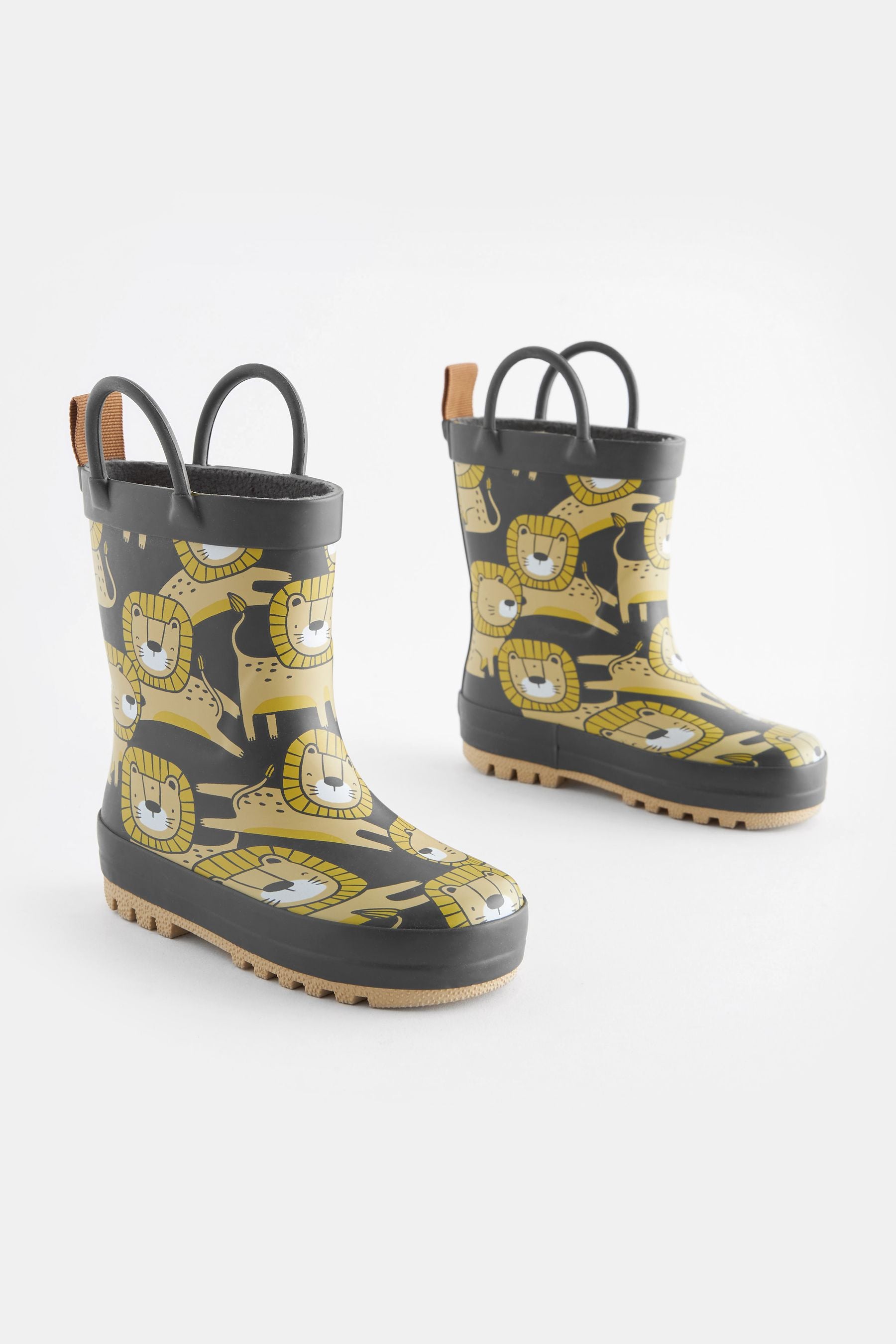 Charcoal Grey Lion Print Handle Wellies