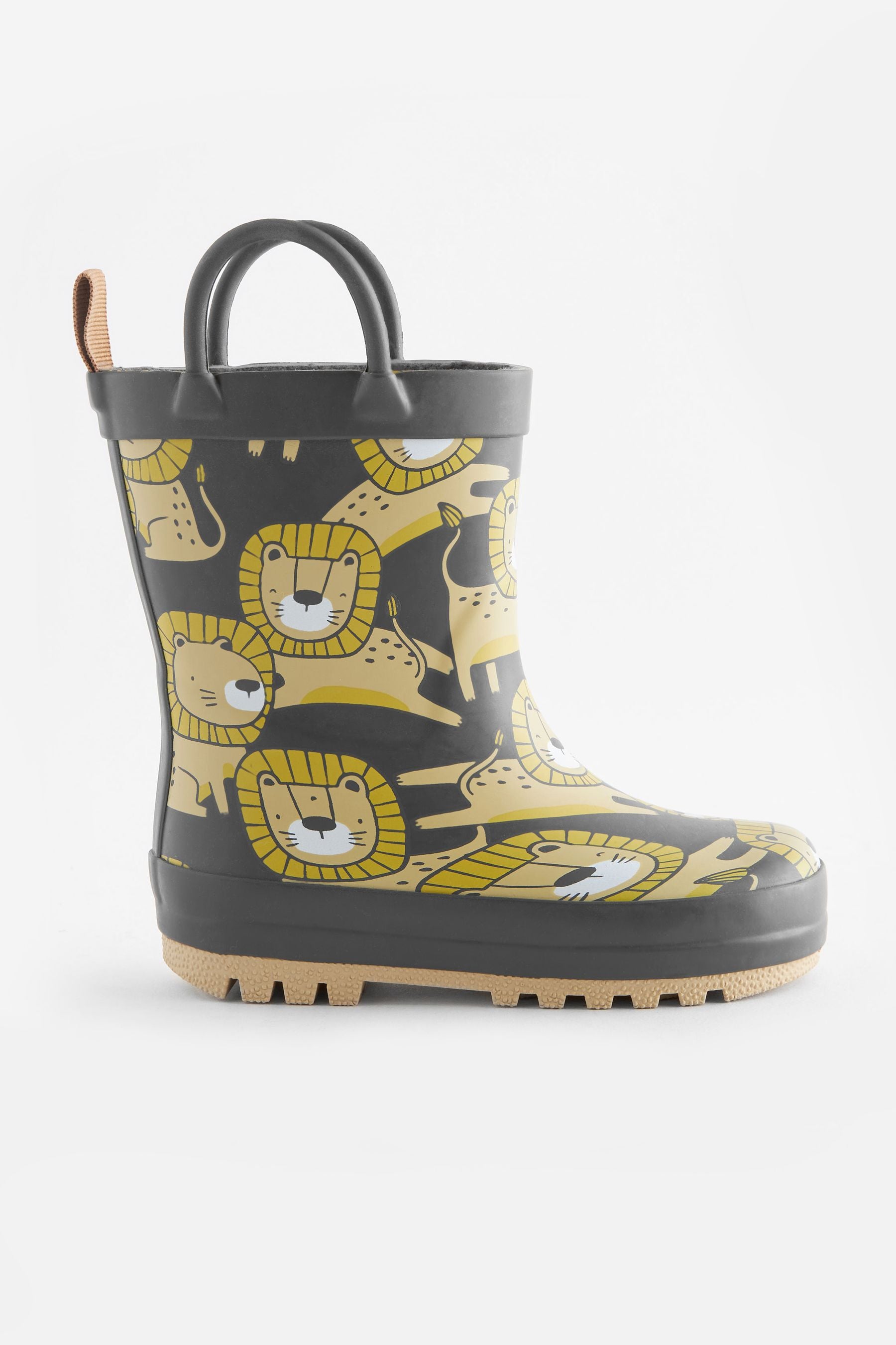 Charcoal Grey Lion Print Handle Wellies