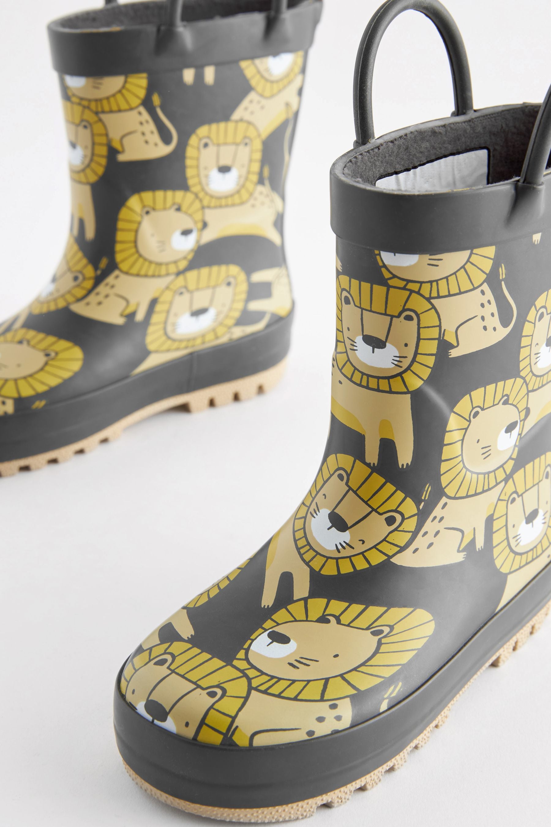 Charcoal Grey Lion Print Handle Wellies