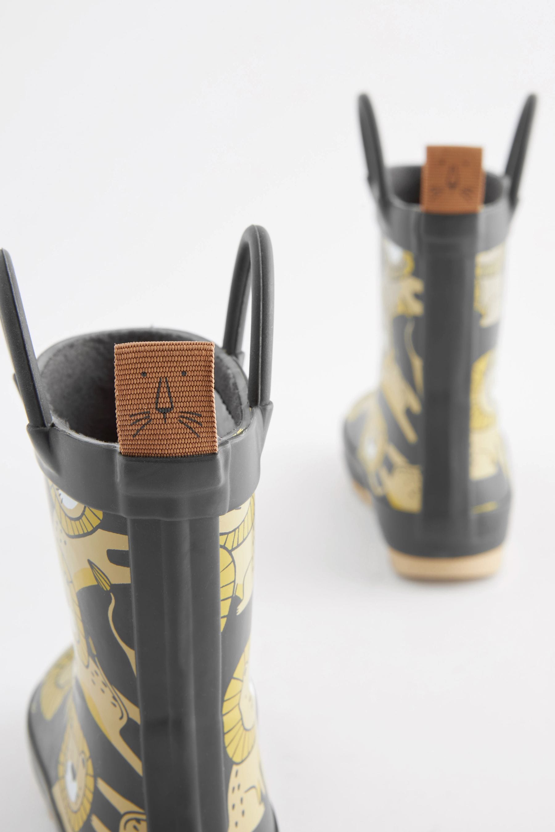 Charcoal Grey Lion Print Handle Wellies