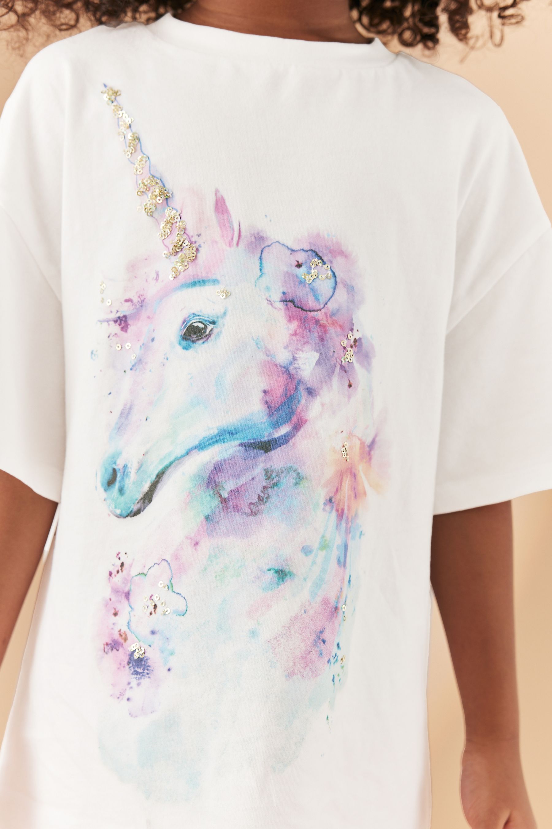 Pink/Purple/White Sequin Unicorn Oversized T-Shirt And Leggings Set (3-16yrs)