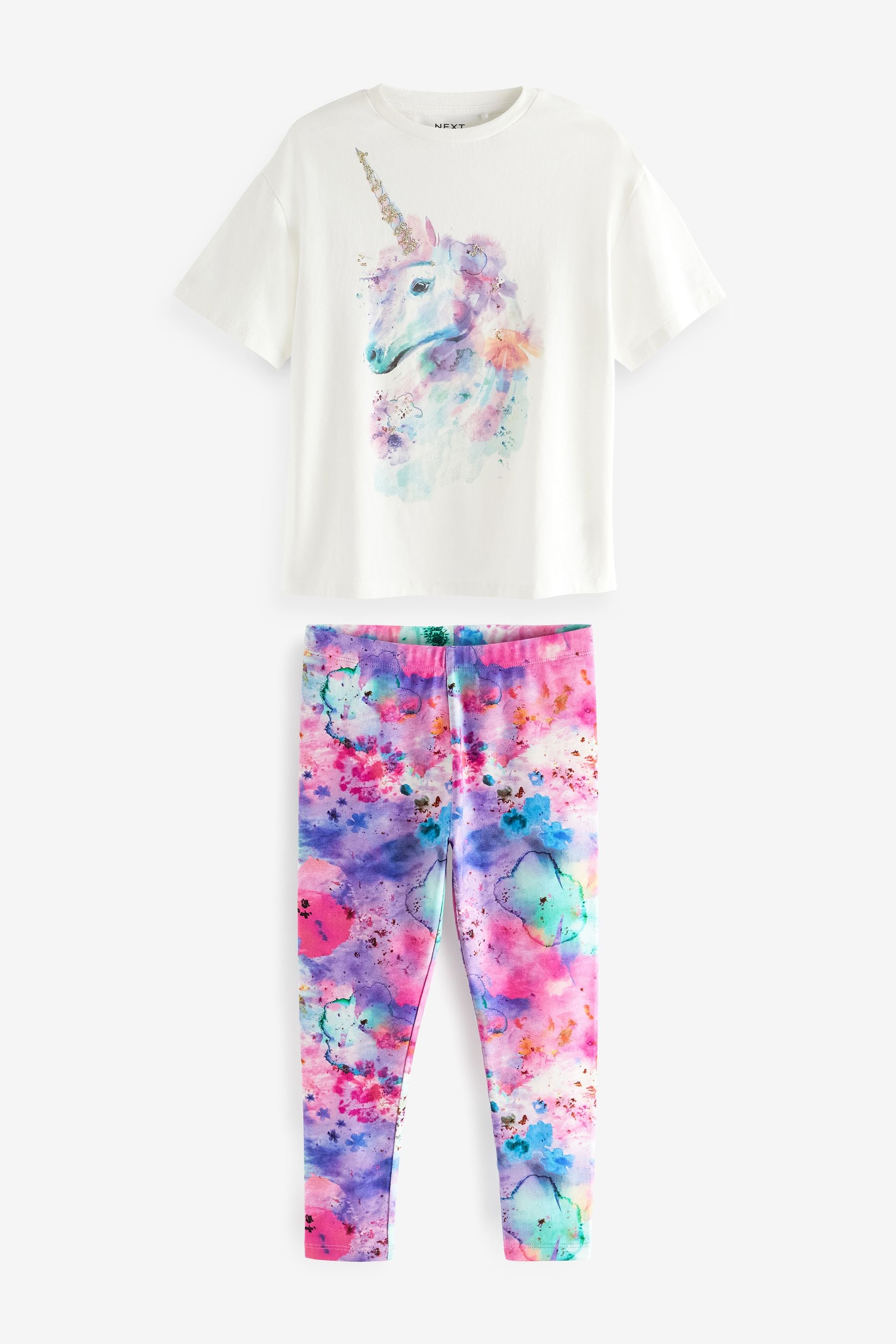 Pink/Purple/White Sequin Unicorn Oversized T-Shirt And Leggings Set (3-16yrs)