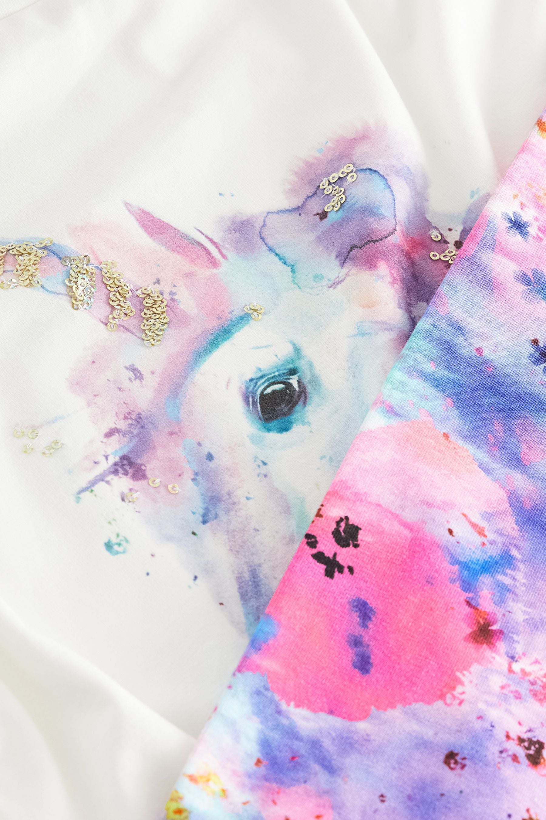 Pink/Purple/White Sequin Unicorn Oversized T-Shirt And Leggings Set (3-16yrs)