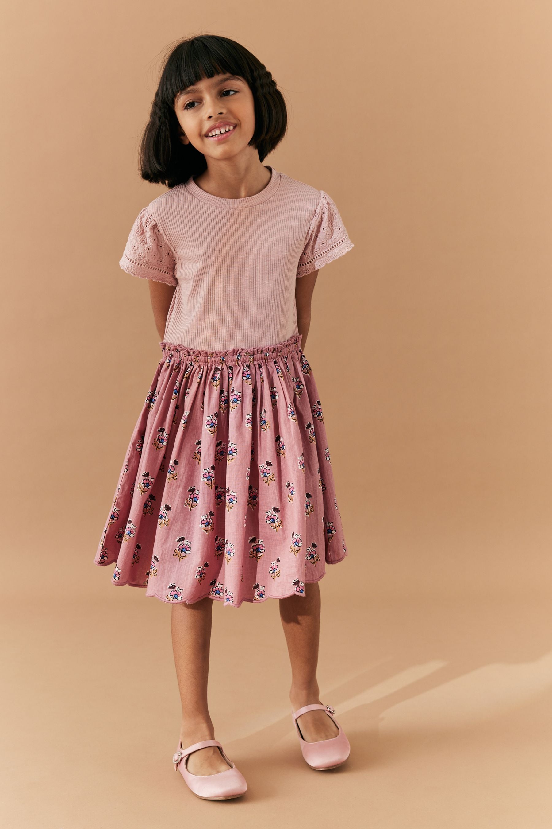 Pink Woodblock Floral Skirt Dress (3-12yrs)