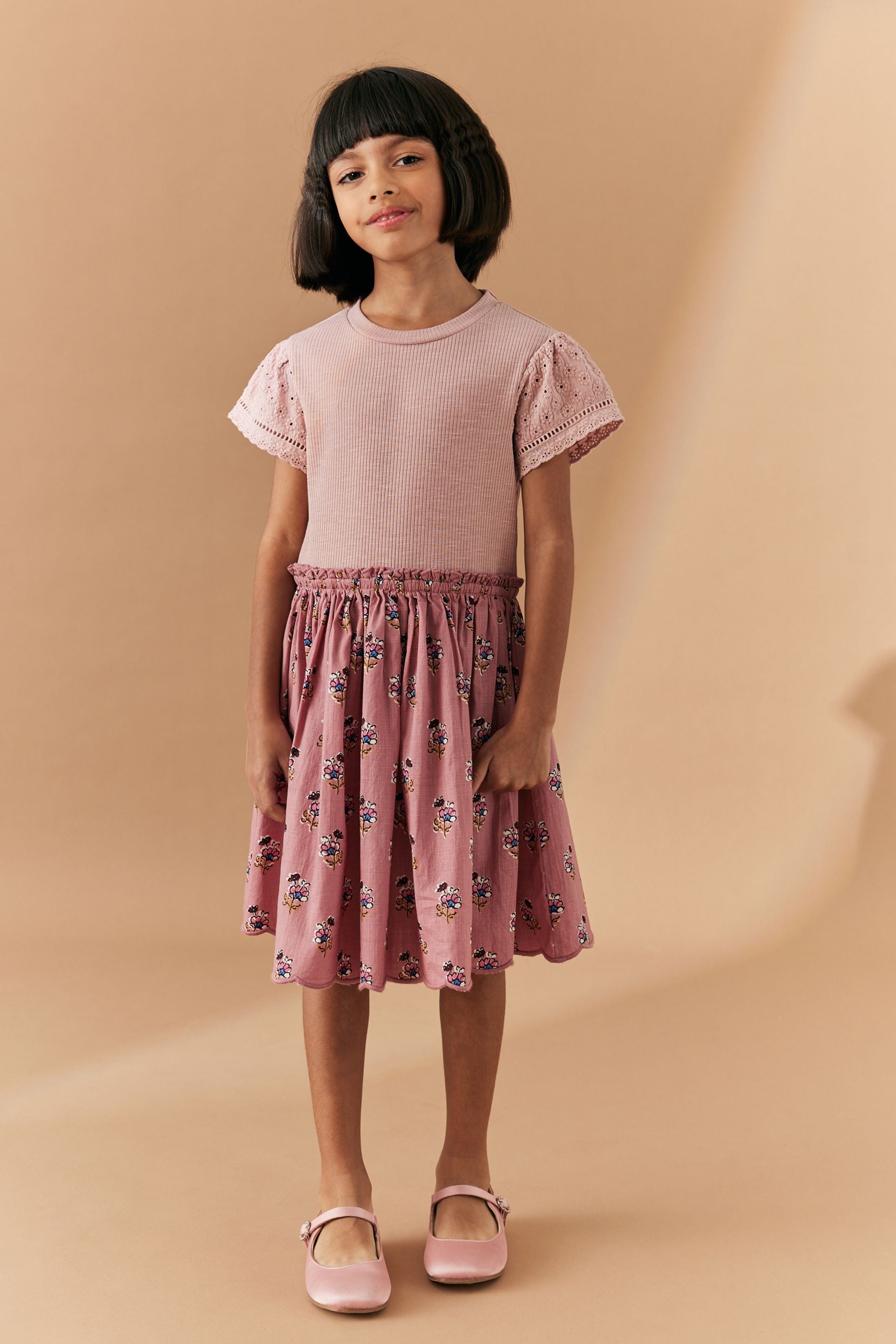 Pink Woodblock Floral Skirt Dress (3-12yrs)