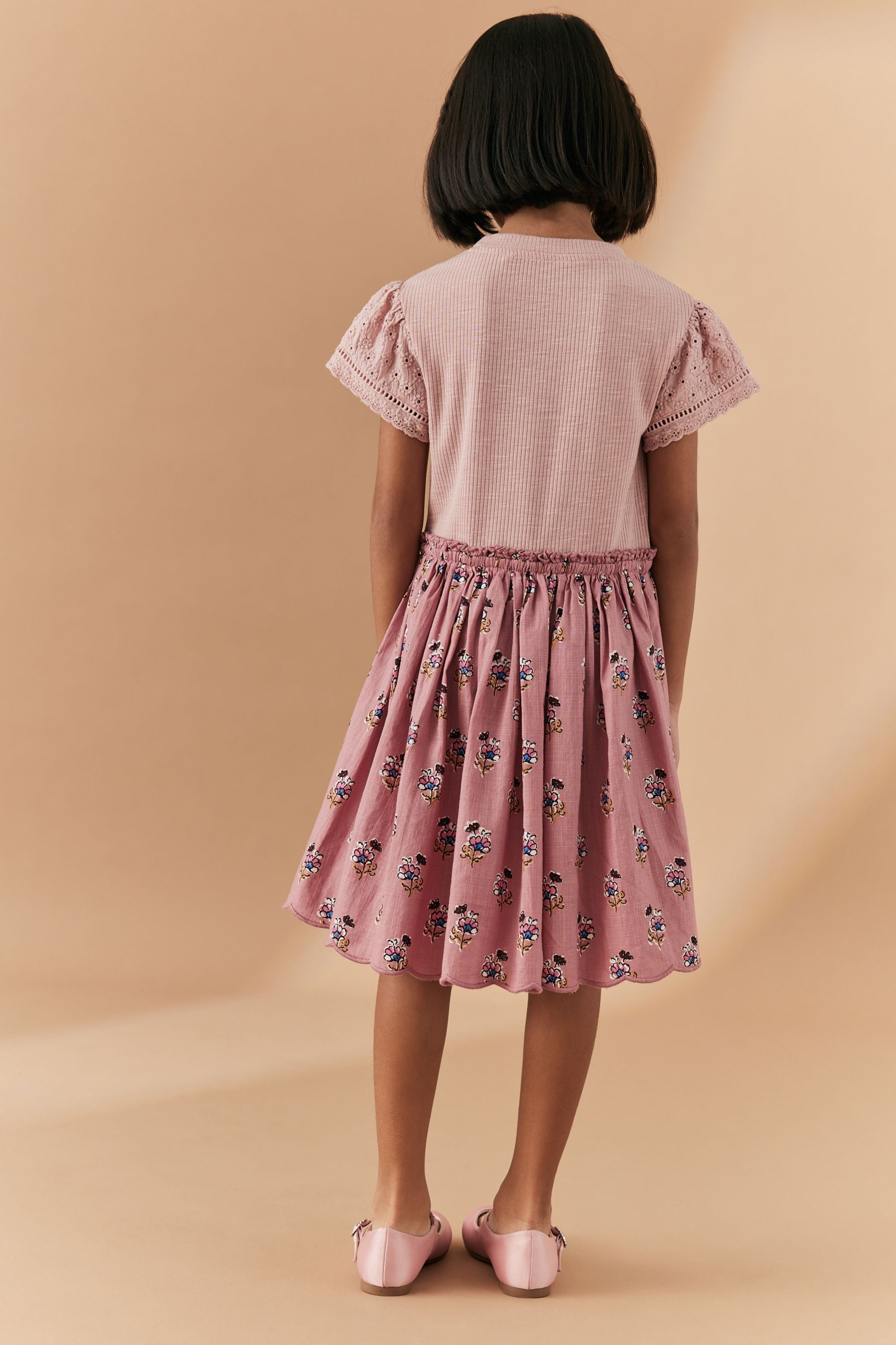 Pink Woodblock Floral Skirt Dress (3-12yrs)