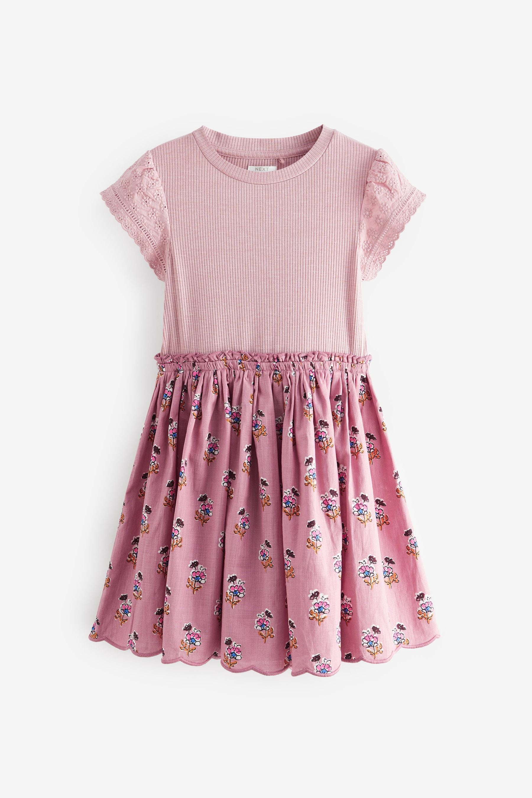 Pink Woodblock Floral Skirt Dress (3-12yrs)