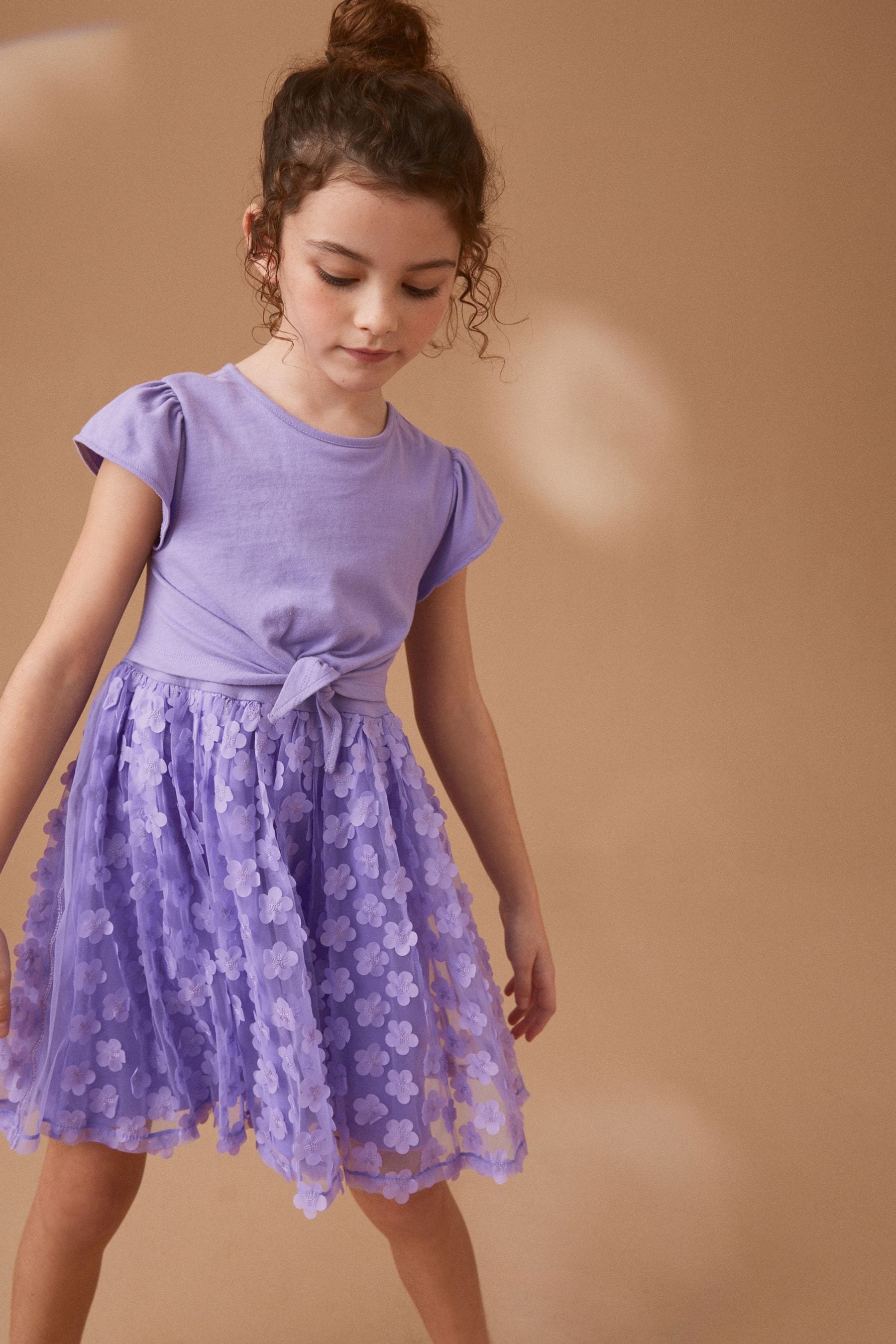 Lilac Purple 3D Floral Skirt Dress (3-12yrs)