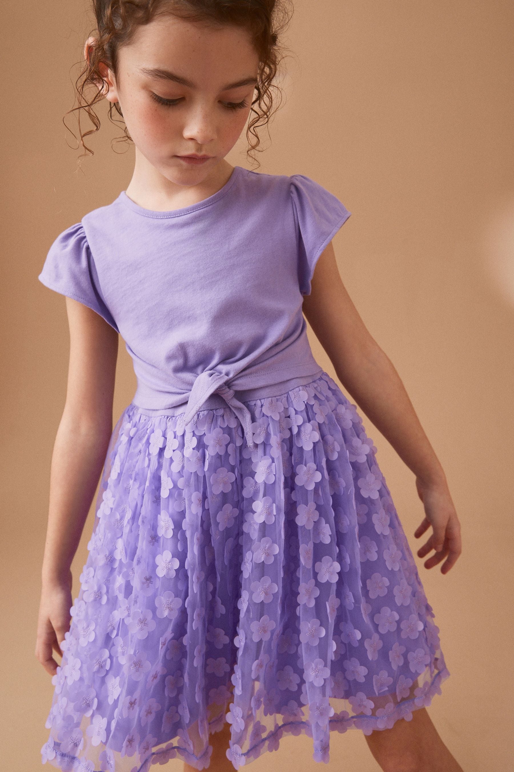 Lilac Purple 3D Floral Skirt Dress (3-12yrs)