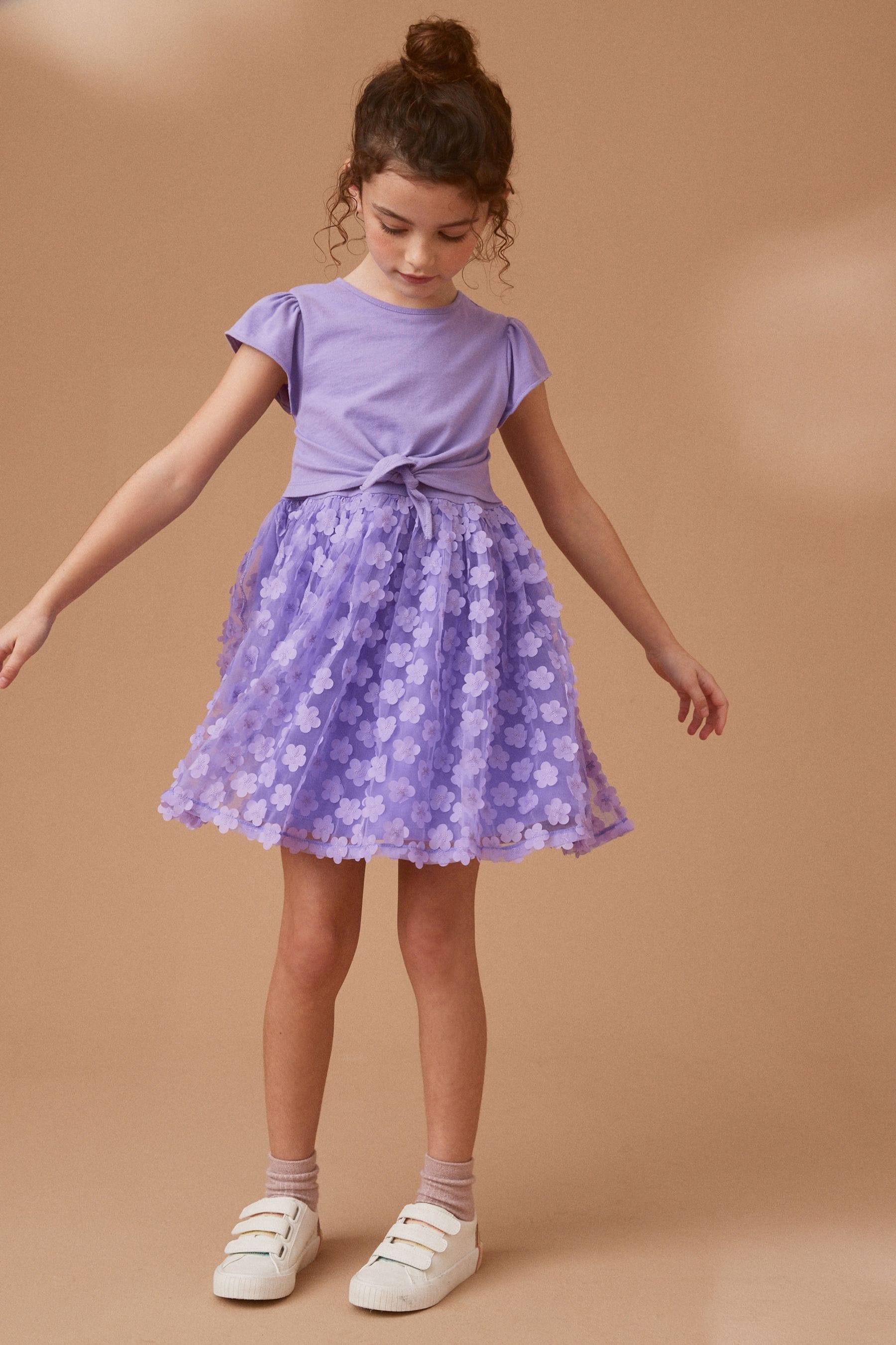 Lilac Purple 3D Floral Skirt Dress (3-12yrs)