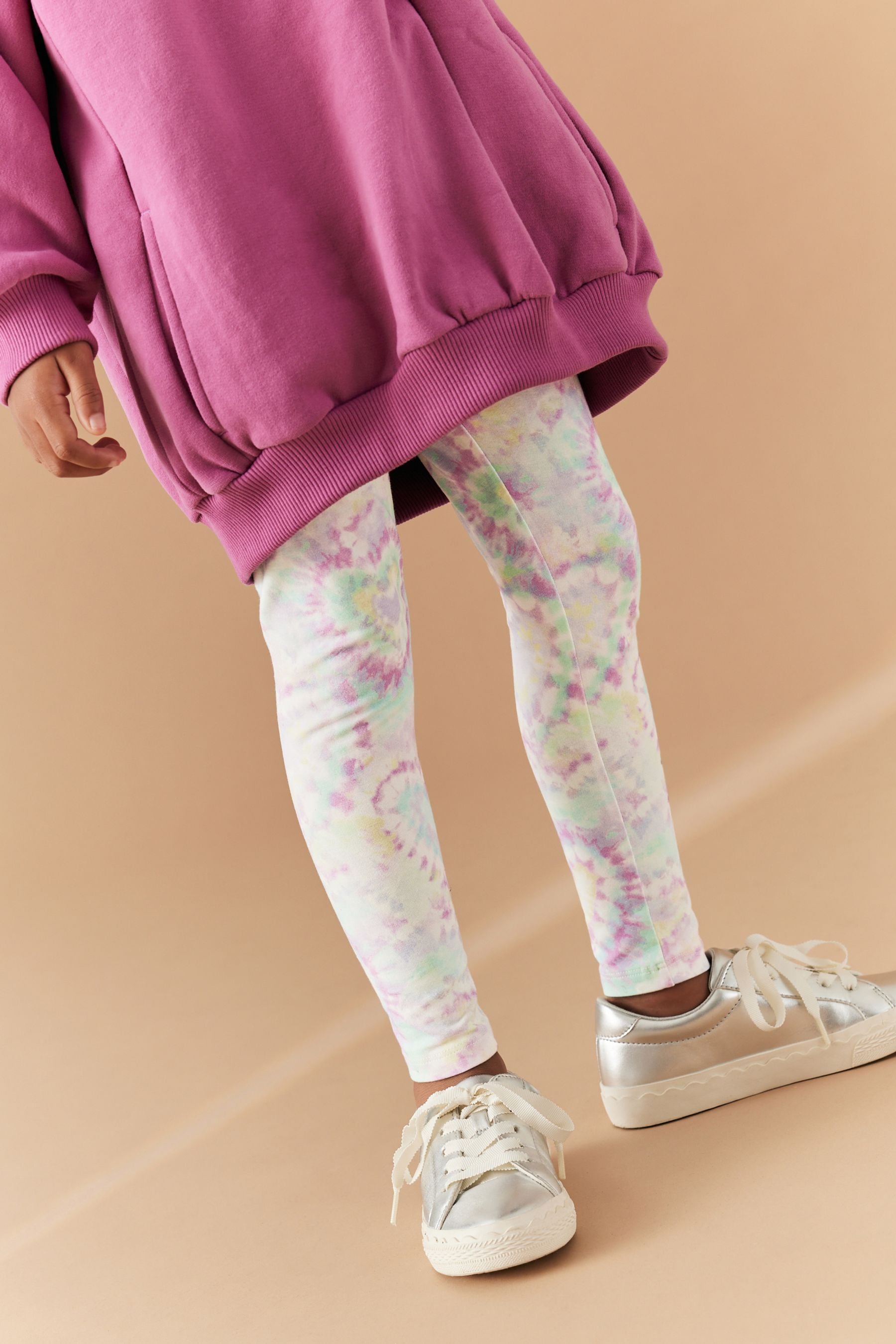 Pastel Pink Heart Tie Dye Printed Leggings (3-16yrs)