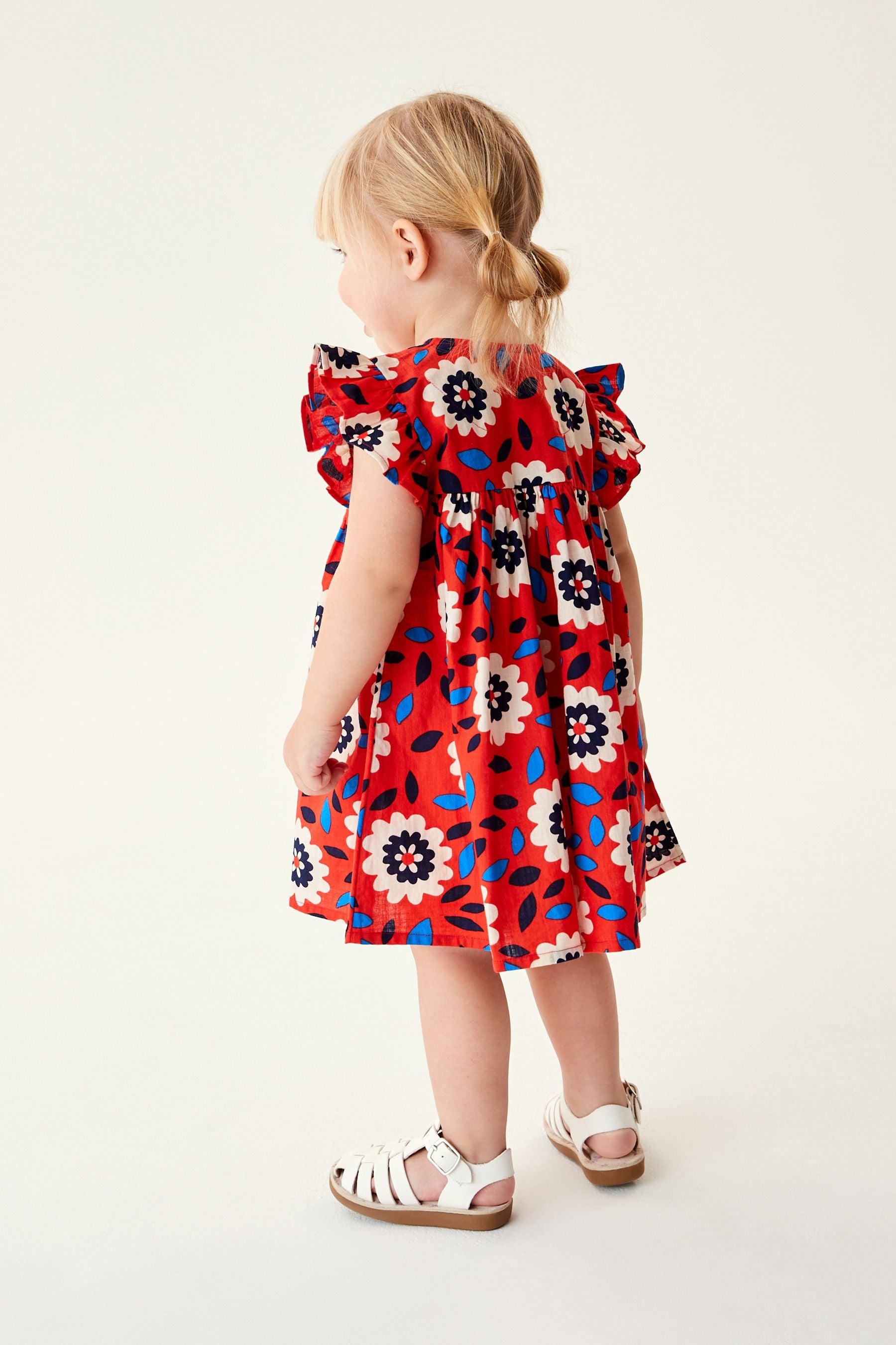 Red Floral Frill Sleeve Cotton Dress (3mths-8yrs)