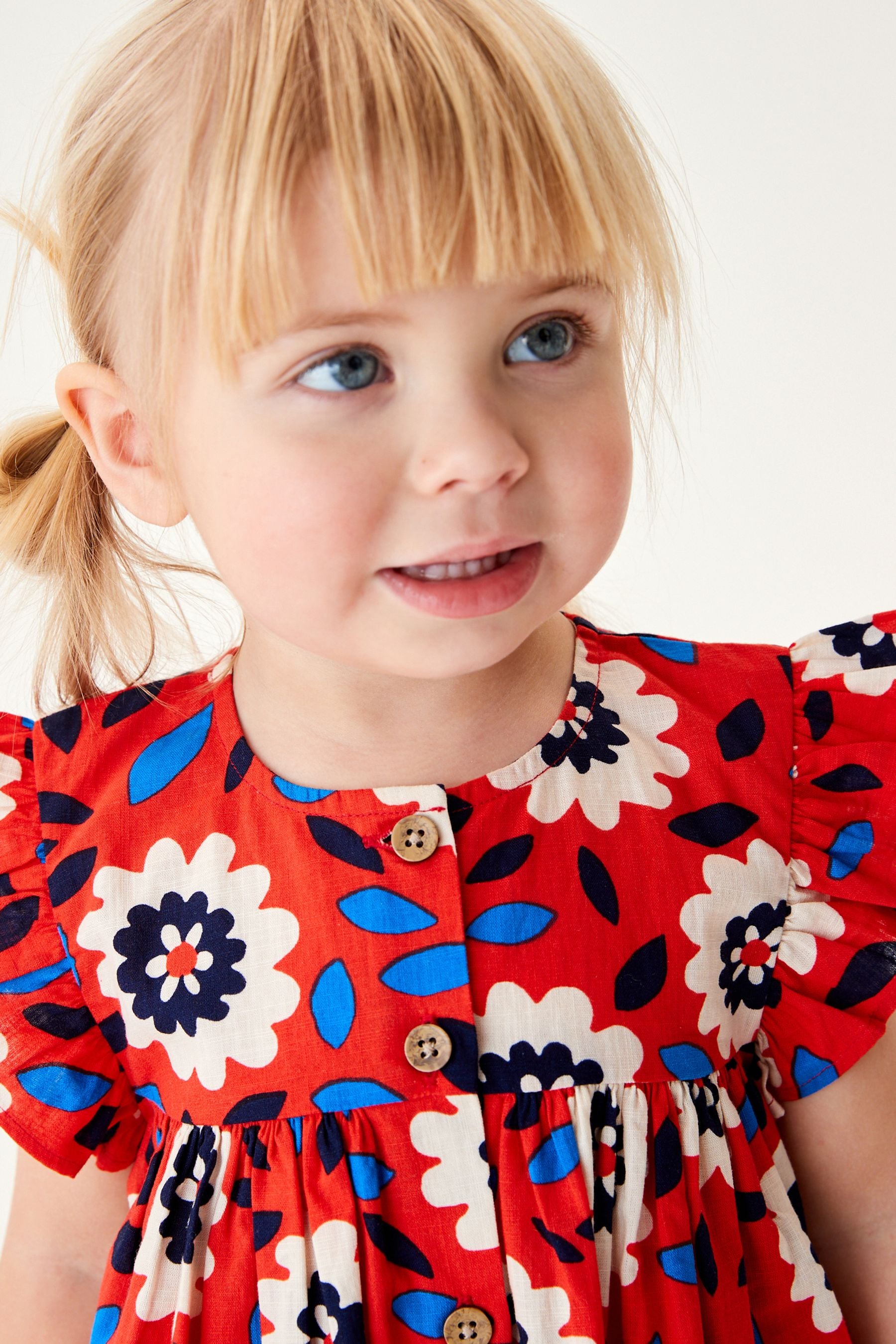 Red Floral Frill Sleeve Cotton Dress (3mths-8yrs)