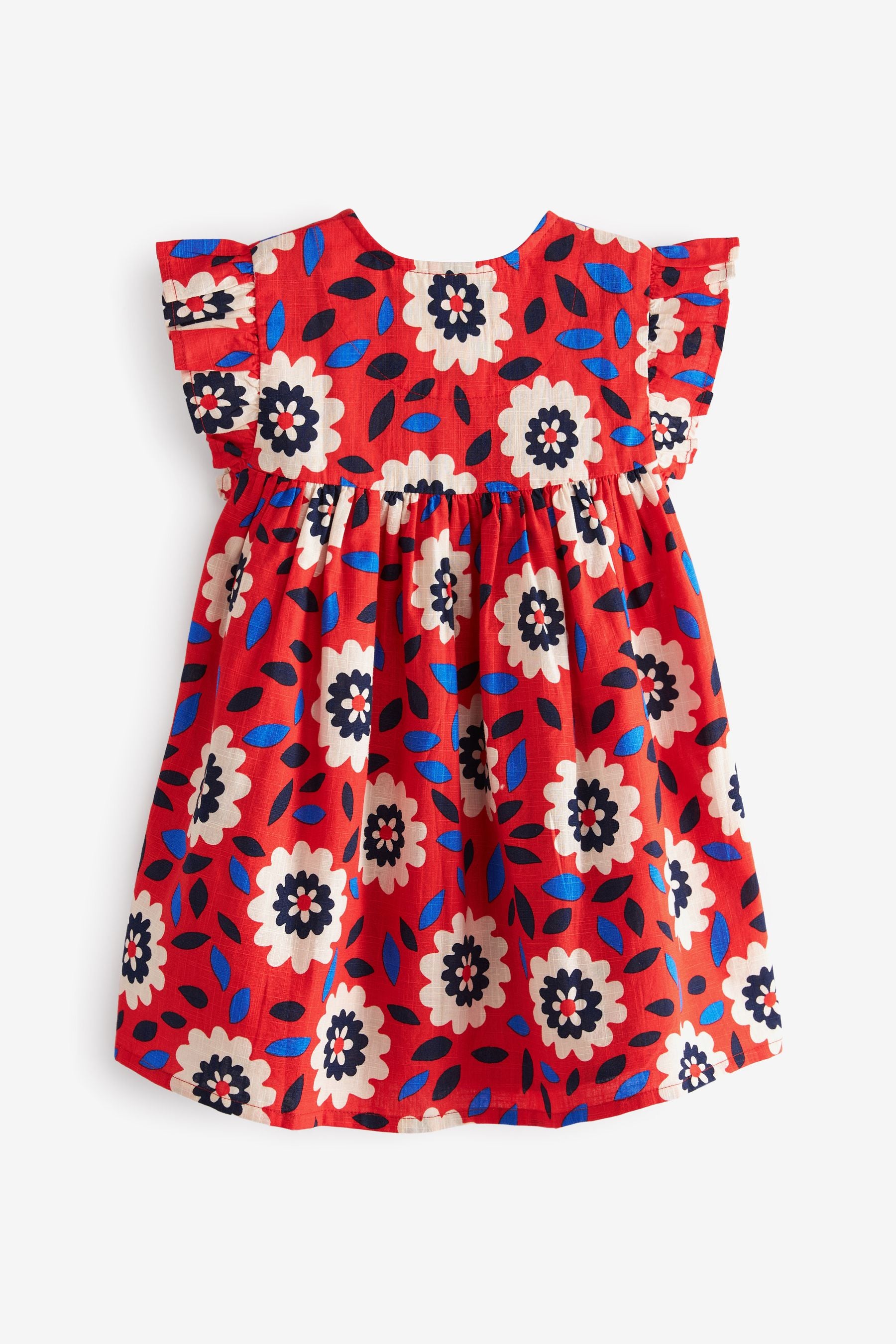 Red Floral Frill Sleeve Cotton Dress (3mths-8yrs)