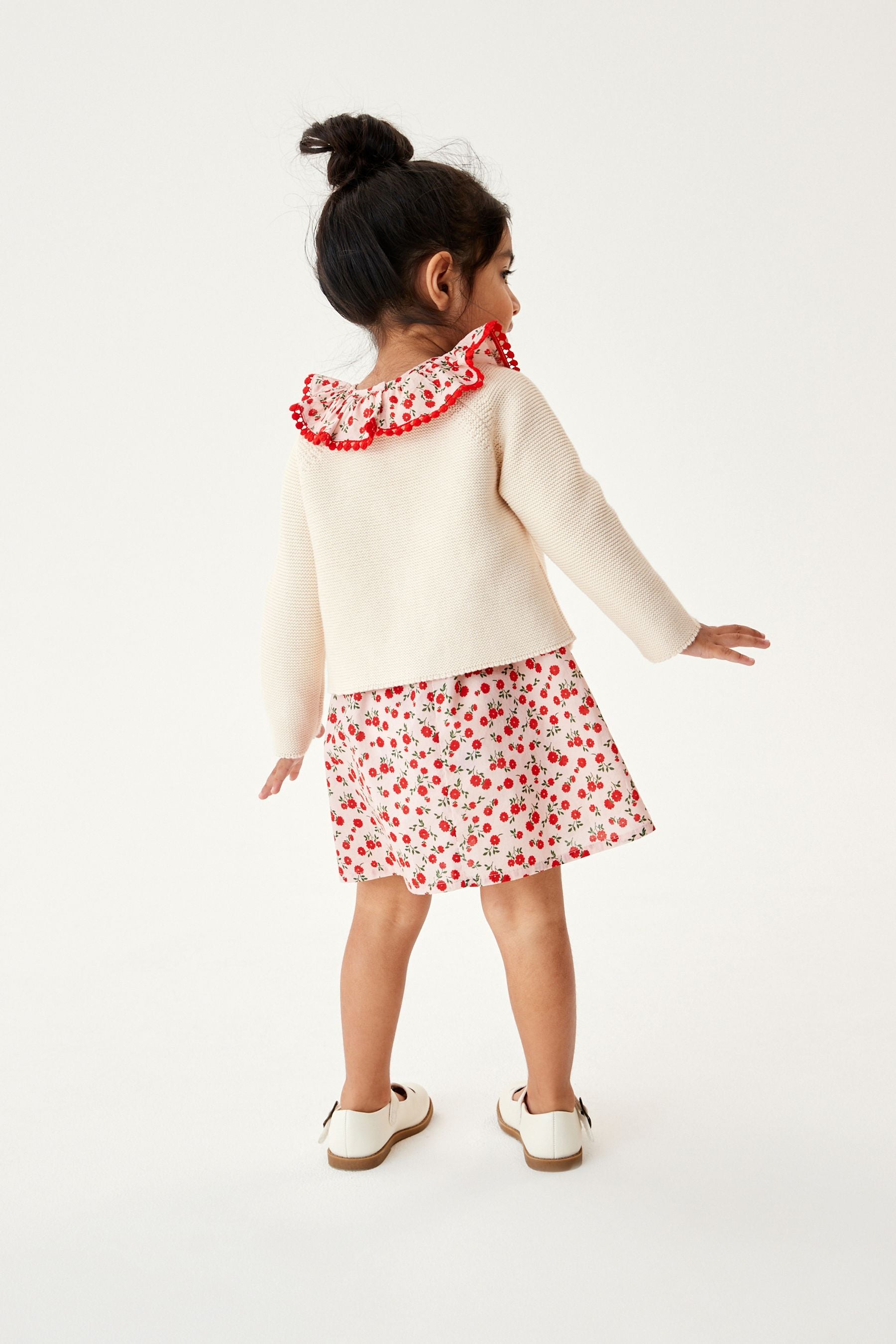 Cream/Red Ditsy Printed Dress And Cardigan Set (3mths-8yrs)