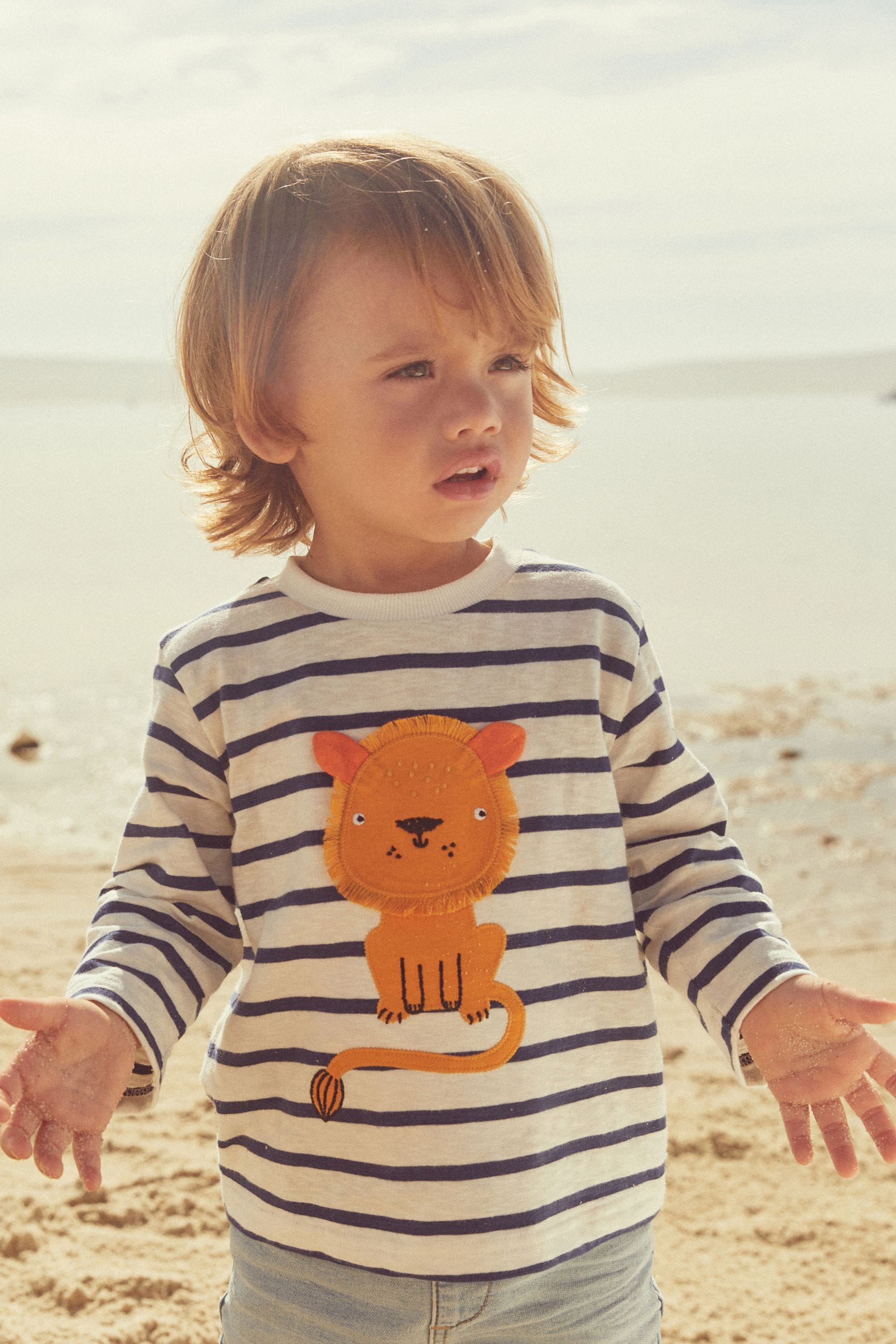 White/Blue Stripe Lion Long Sleeve Character T-Shirt (3mths-7yrs)